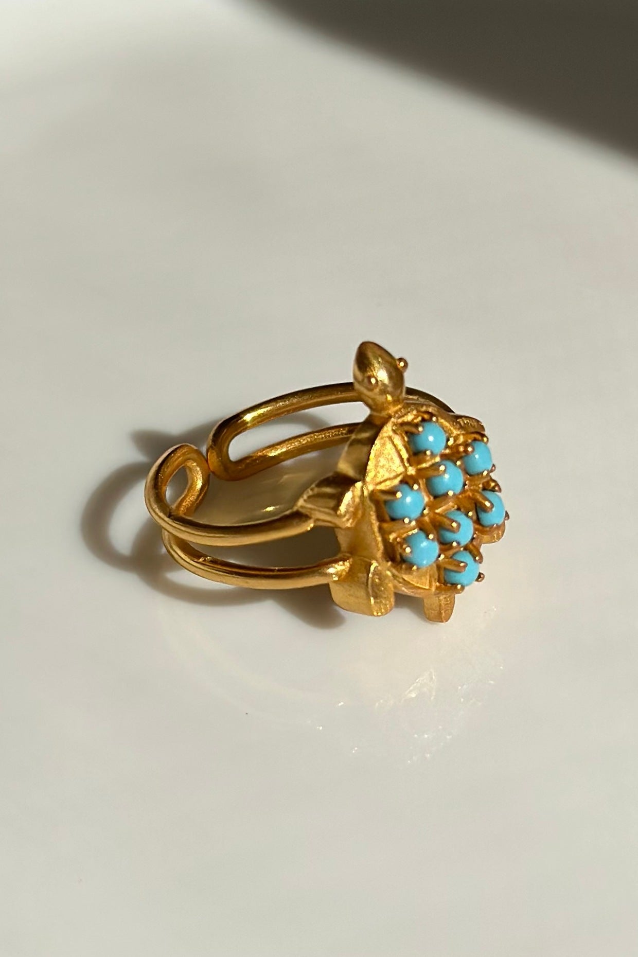 Gold Finish Turquoise Stone Ring In Sterling Silver