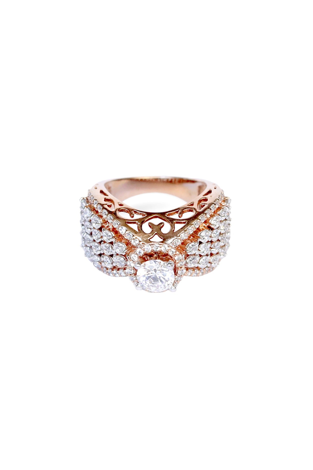 Rose Gold Finish Solitaire Ring In Sterling Silver