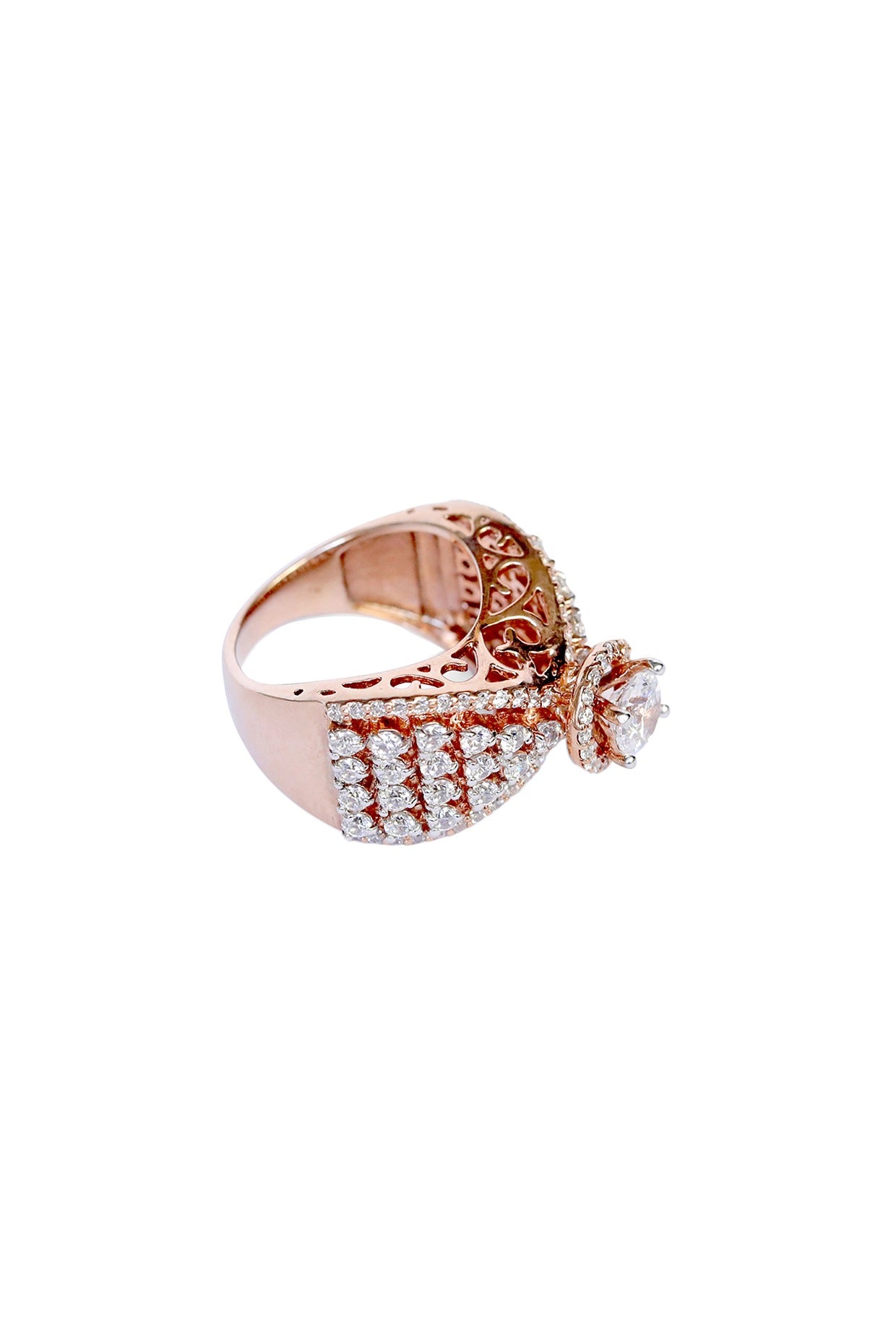 Rose Gold Finish Solitaire Ring In Sterling Silver