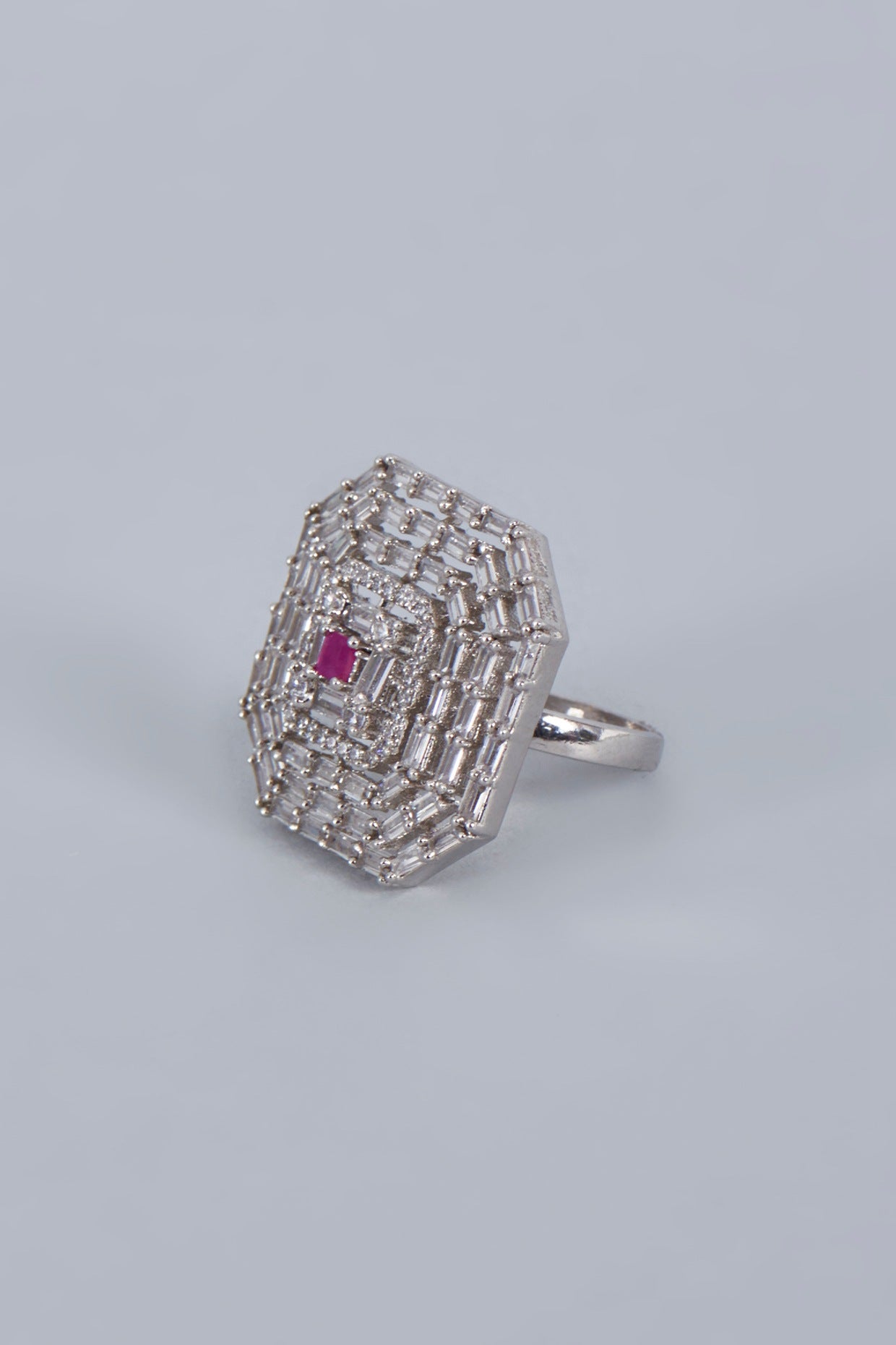 White Rhodium Finish Ruby Stone Ring