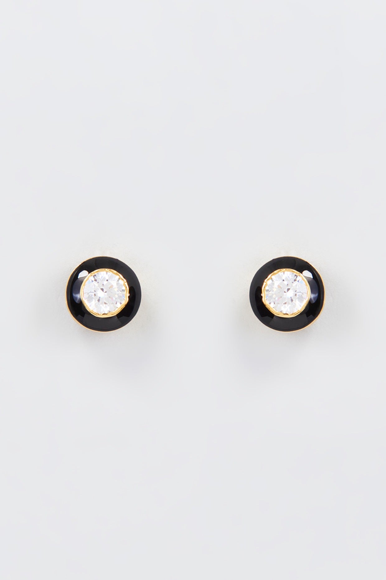 Gold Finish Zircon Enamelled Stud Earrings In Sterling Silver