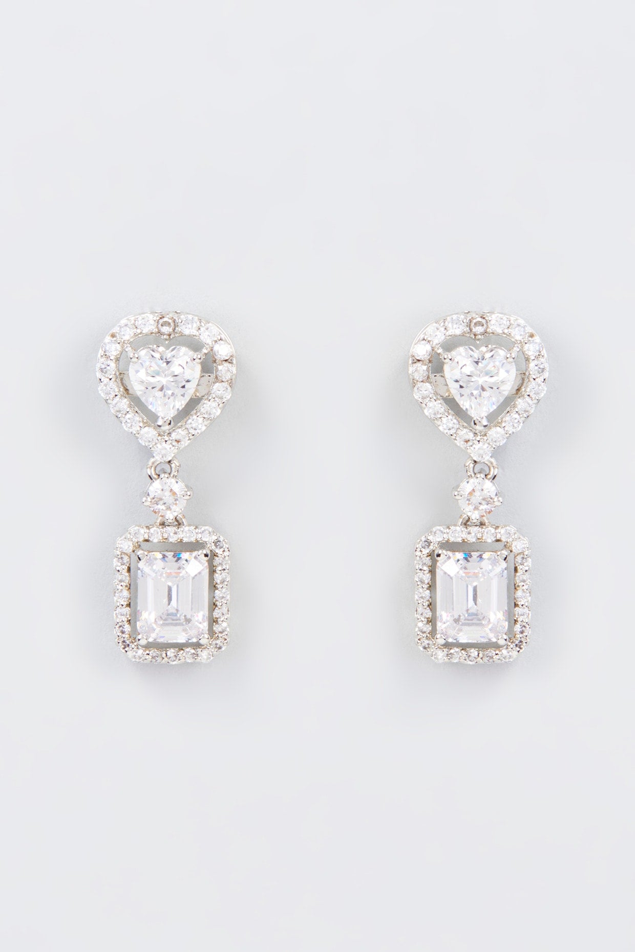 White Finish Zircon Dangler Earrings In Sterling Silver