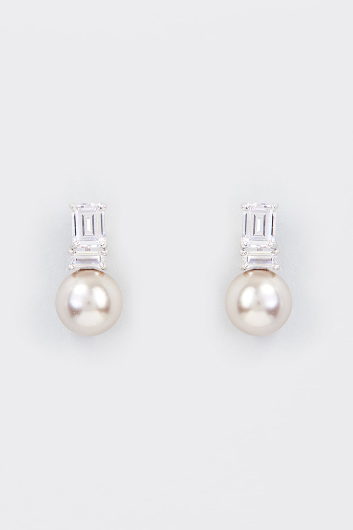 White Finish Zircon & Shell Pearl Dangler Earrings In Sterling Silver