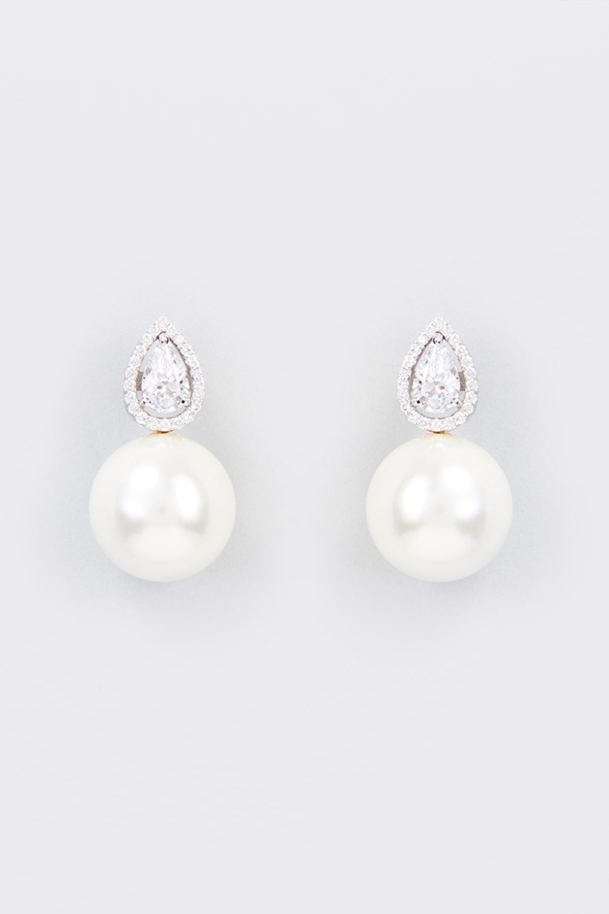 White Finish Zircon & Shell Pearl Dangler Earrings In Sterling Silver