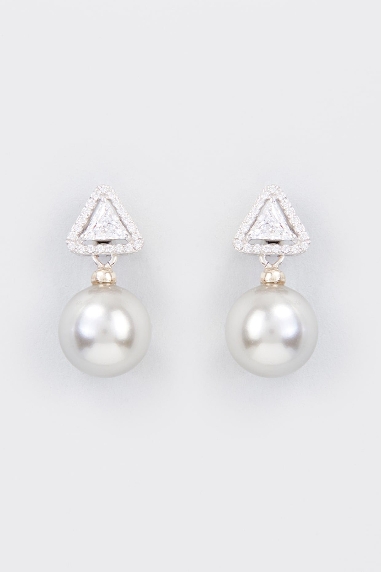 White Finish Zircon & Shell Pearl Dangler Earrings In Sterling Silver