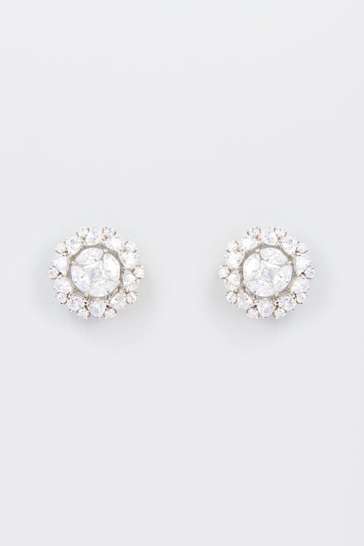 White Finish Zircon Stud Earrings In Sterling Silver