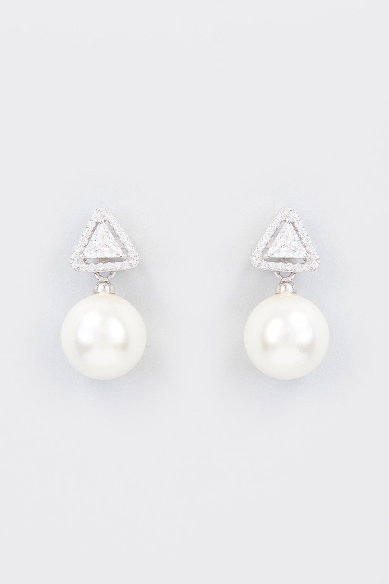 White Finish Zircon & Shell Pearl Dangler Earrings In Sterling Silver