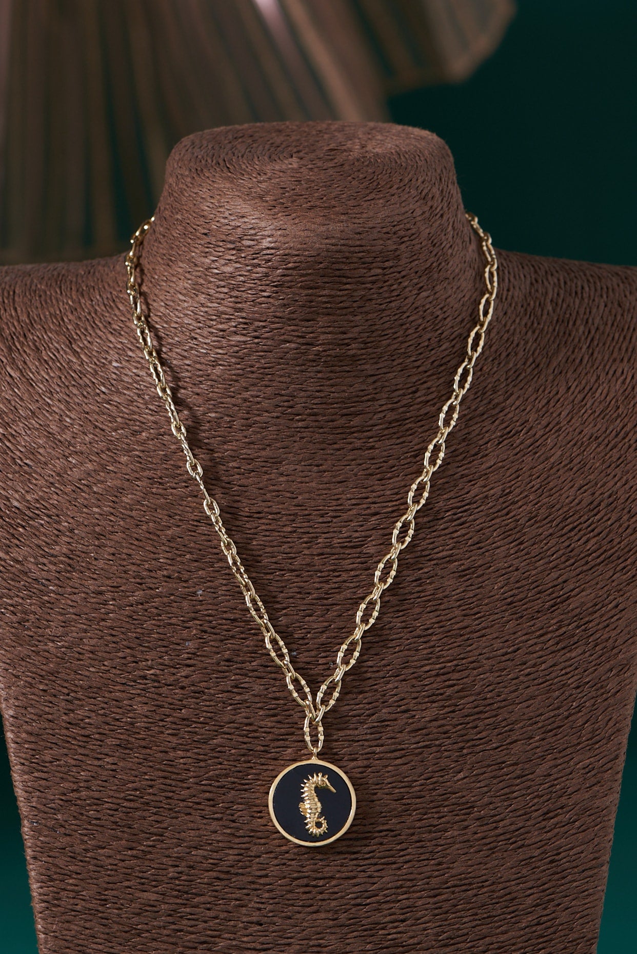 Gold Plated Black Onyx Stone Pendant Necklace