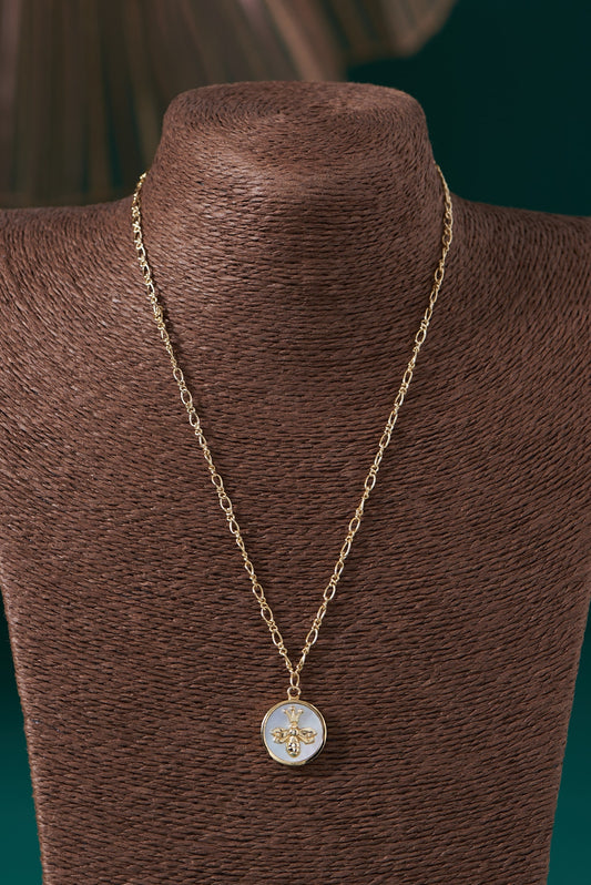 Gold Plated Mother Of Pearl Pendant Necklace