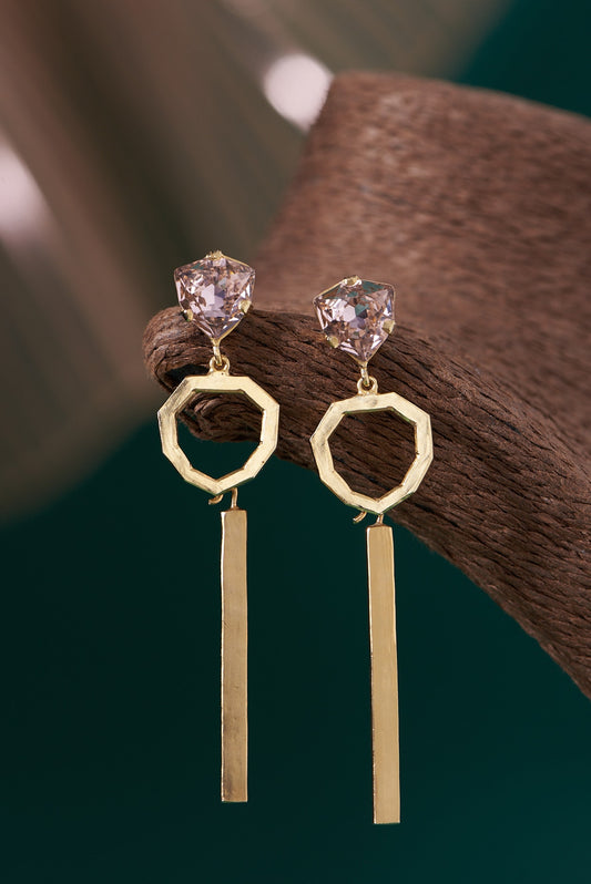 Gold Plated Rose Swarovski Crystal Dangler Earrings