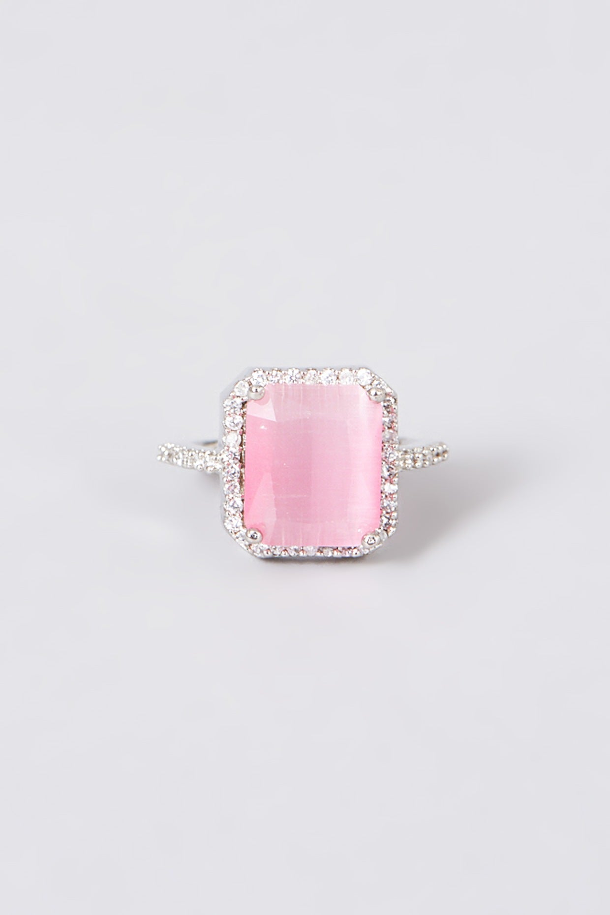 White Finish Ring With Pink Stone