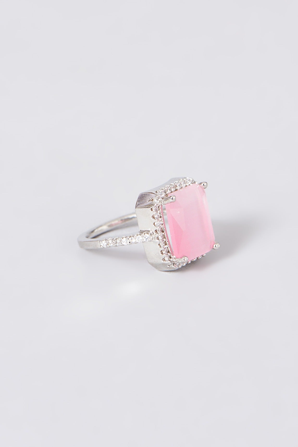 White Finish Ring With Pink Stone