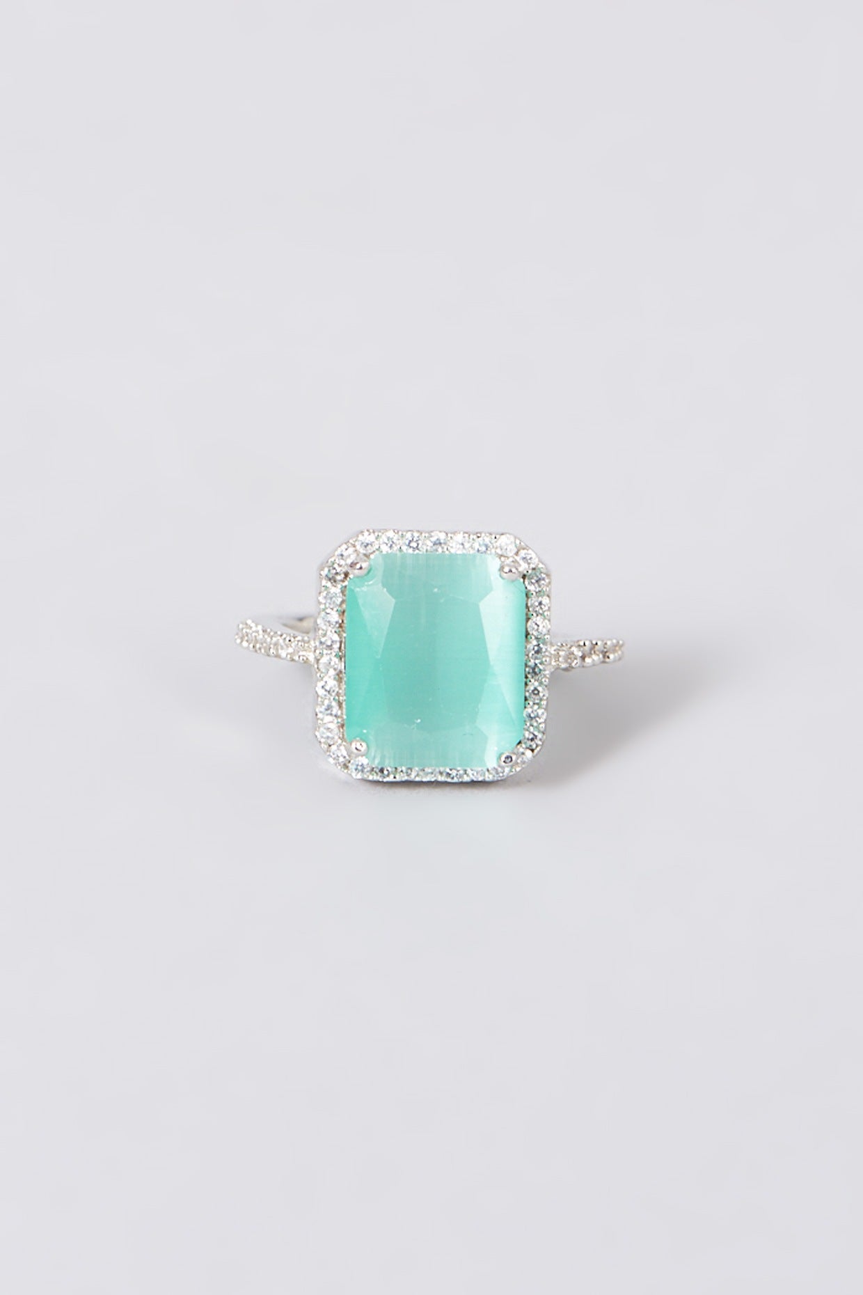 White Finish Ring With Turquoise Stone