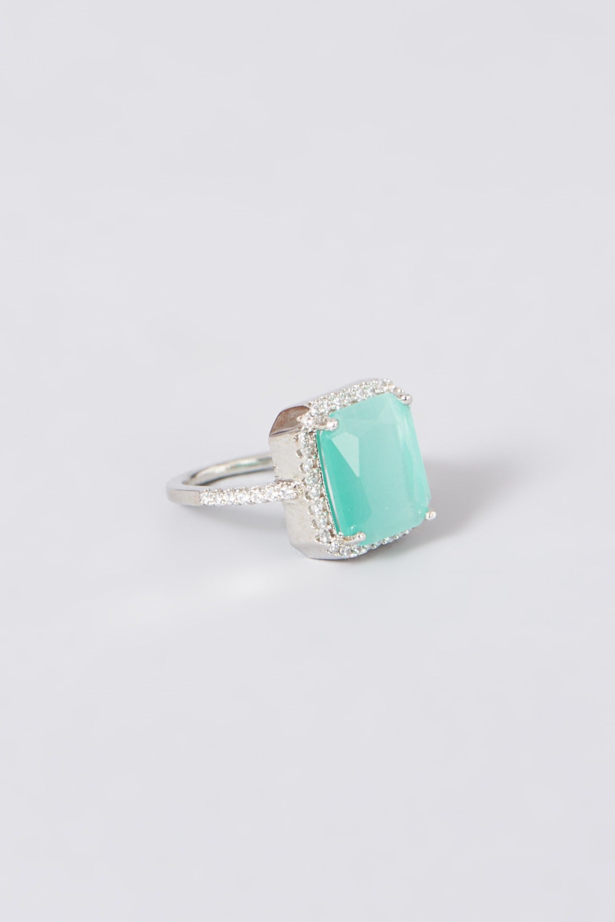 White Finish Ring With Turquoise Stone