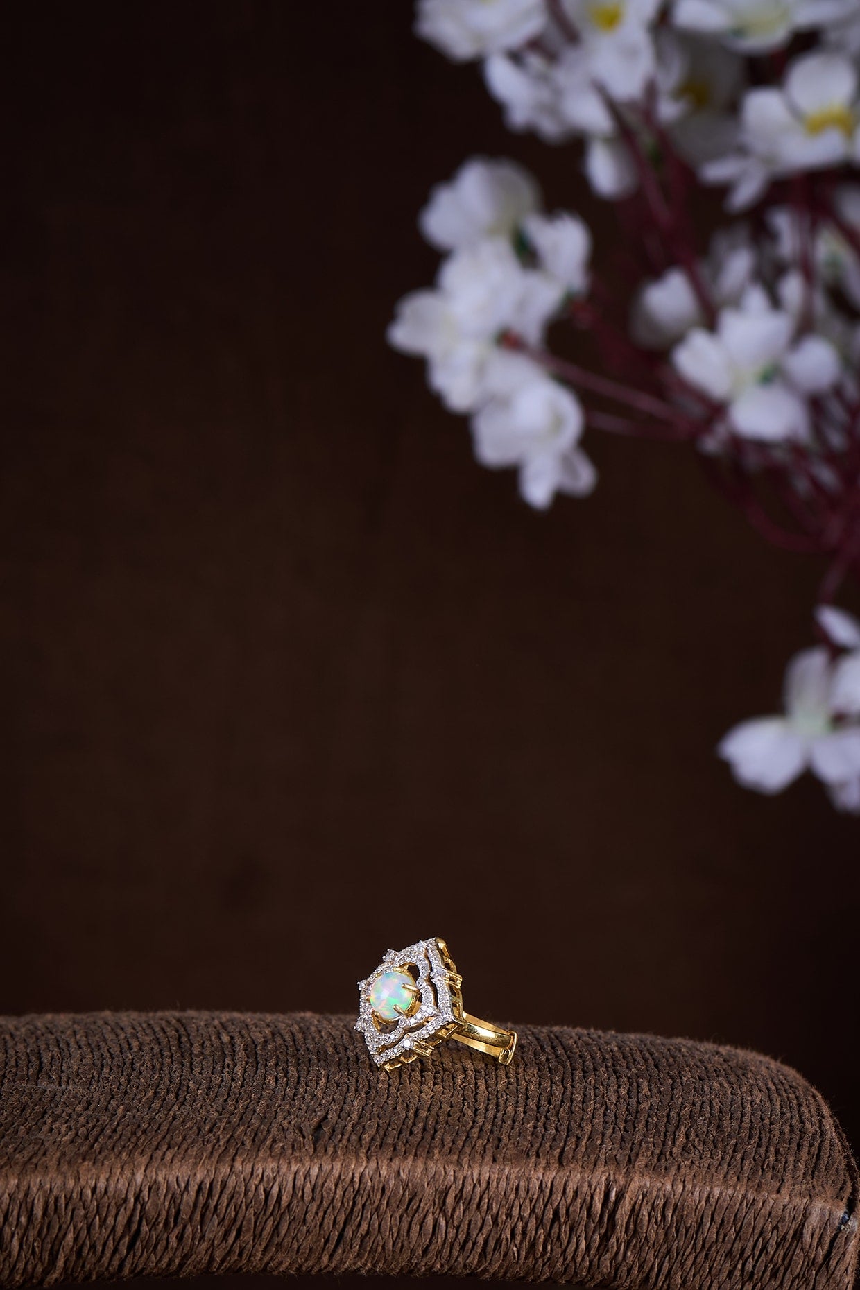 Gold Finish Moissanite Polki & Green Stone Ring In Sterling Silver