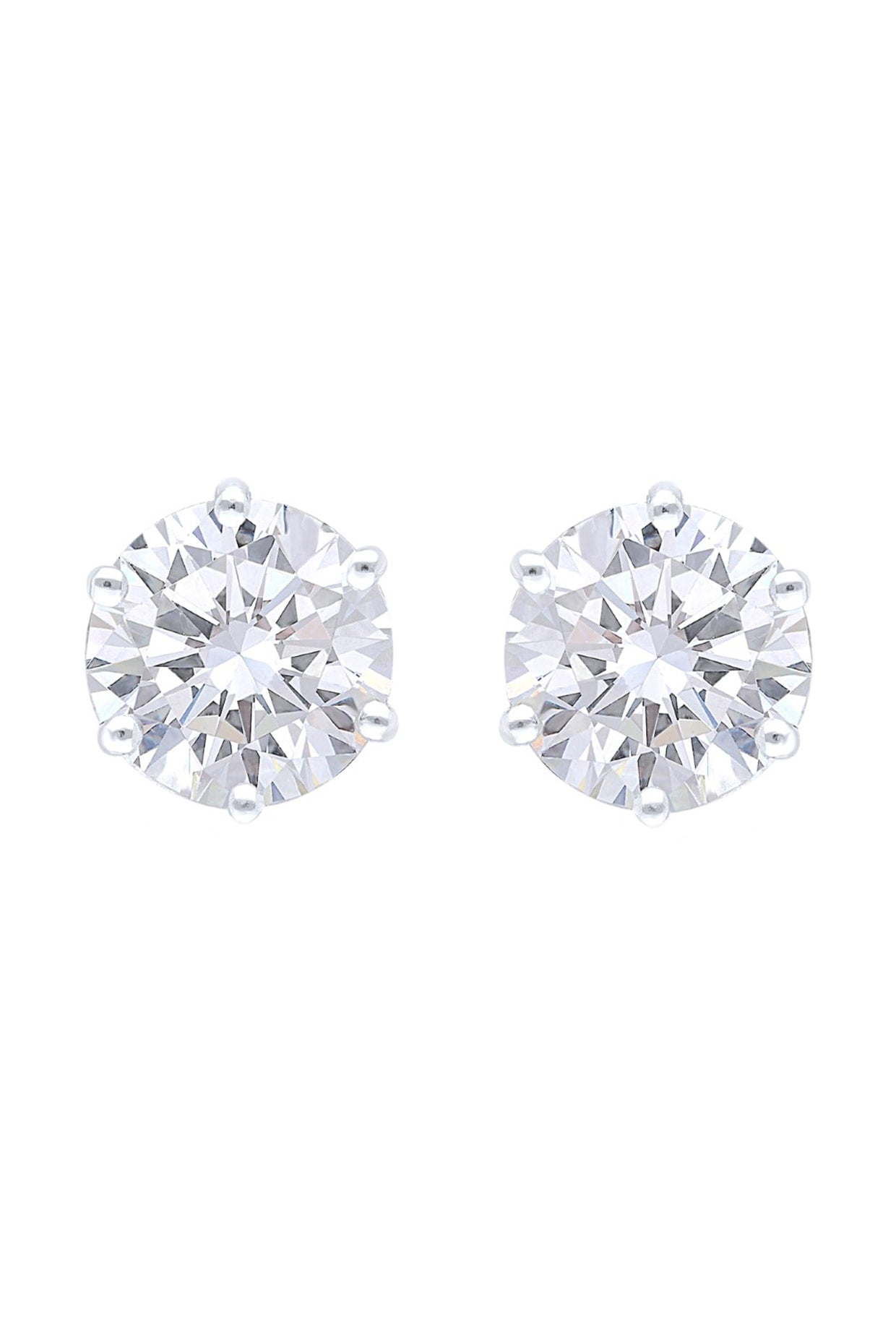 White Finish Zircon Round Solitaire Stud Earrings In Sterling Silver