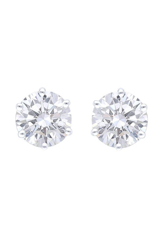 White Finish Zircon Round Solitaire Stud Earrings In Sterling Silver