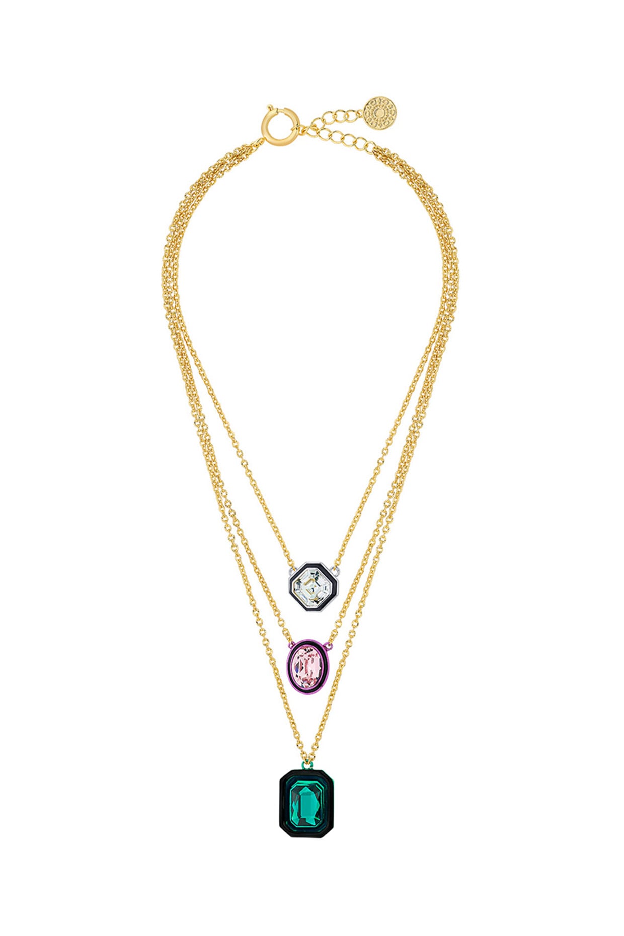 Gold Plated Multi-Colored Crystal Enameled Layered Necklace