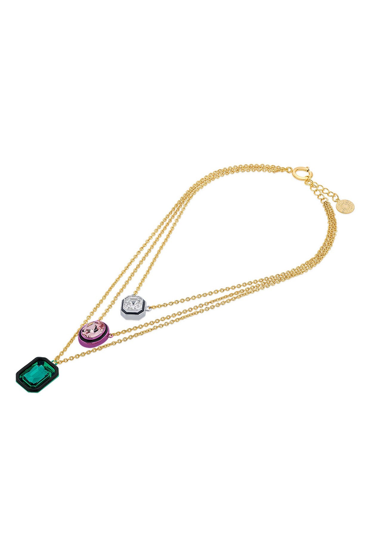 Gold Plated Multi-Colored Crystal Enameled Layered Necklace