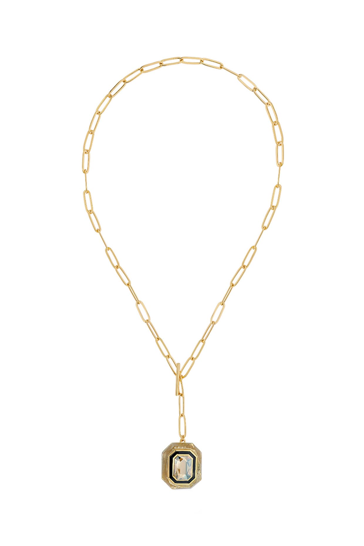 Gold Plated White Crystal Link Chain Toggle Necklace