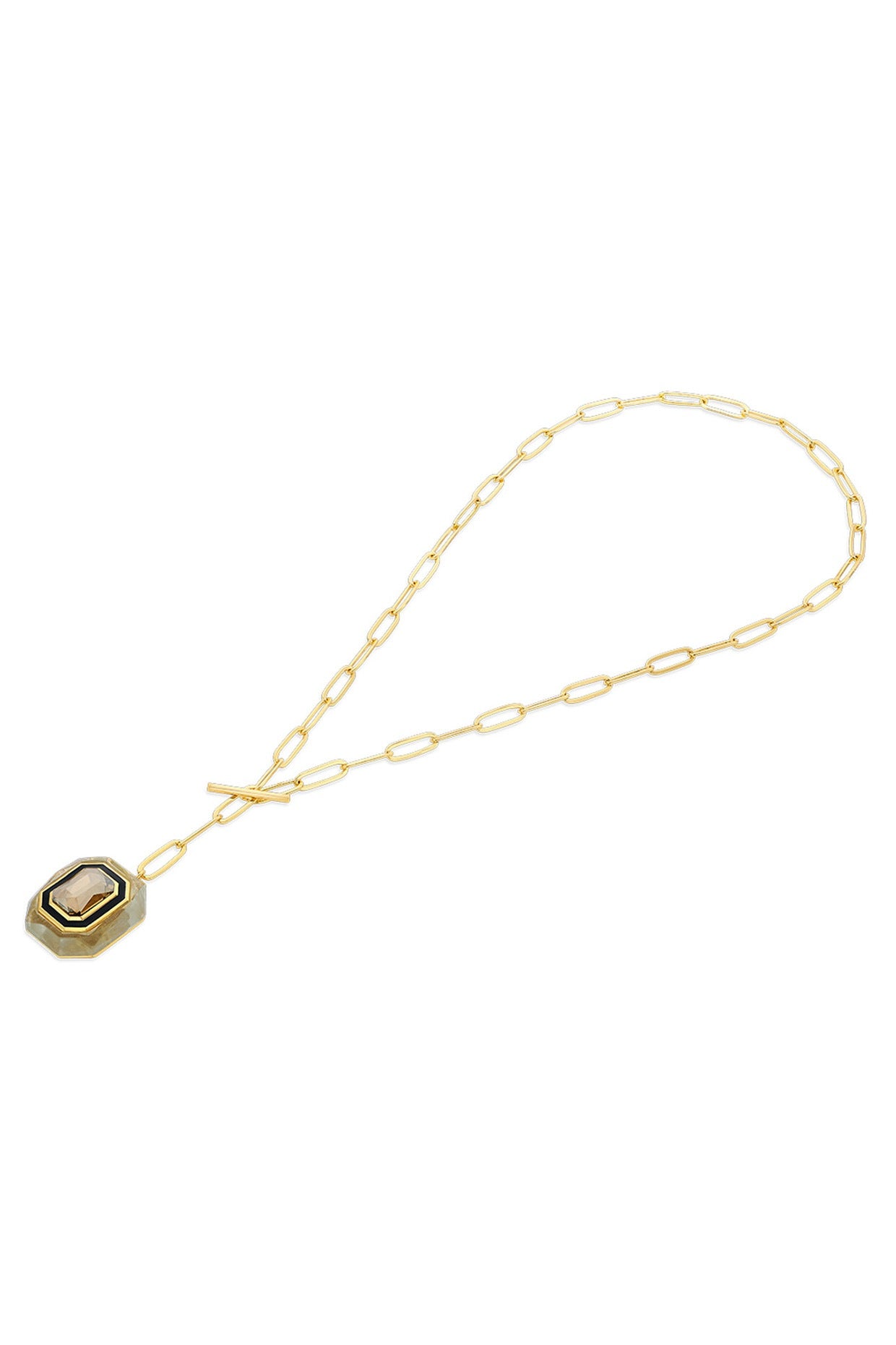 Gold Plated White Crystal Link Chain Toggle Necklace