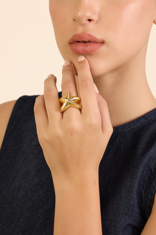 Gold Plated Synthetic Stone Star Ring