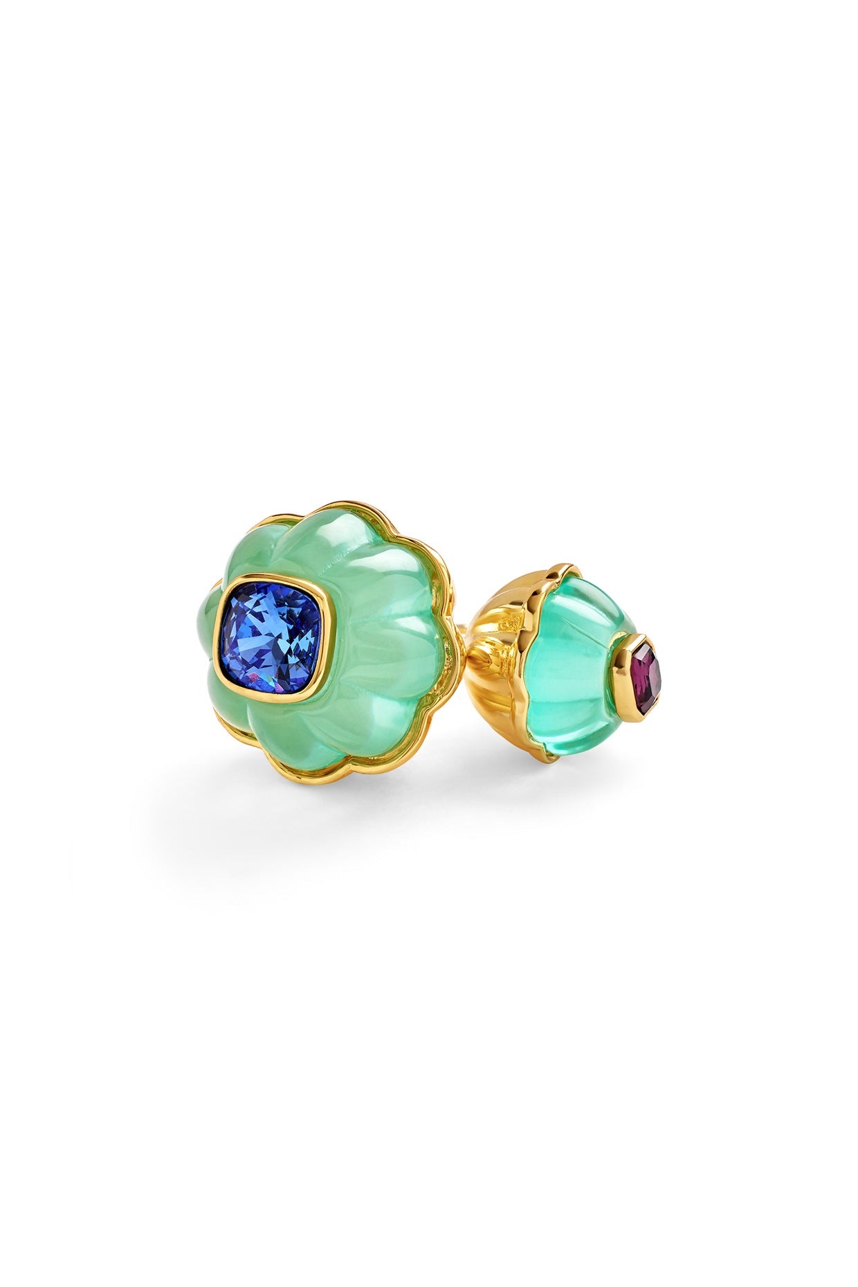 Gold Plated Blue Synthetic Stone Melon Ring