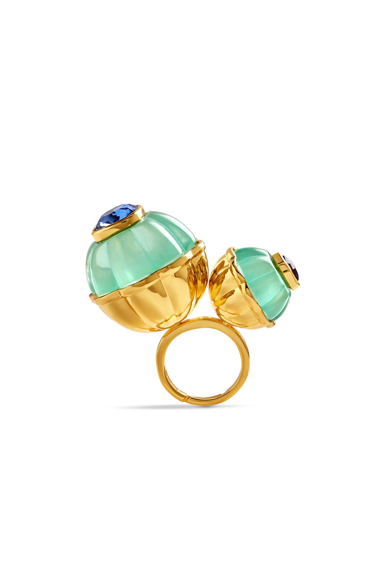 Gold Plated Blue Synthetic Stone Melon Ring