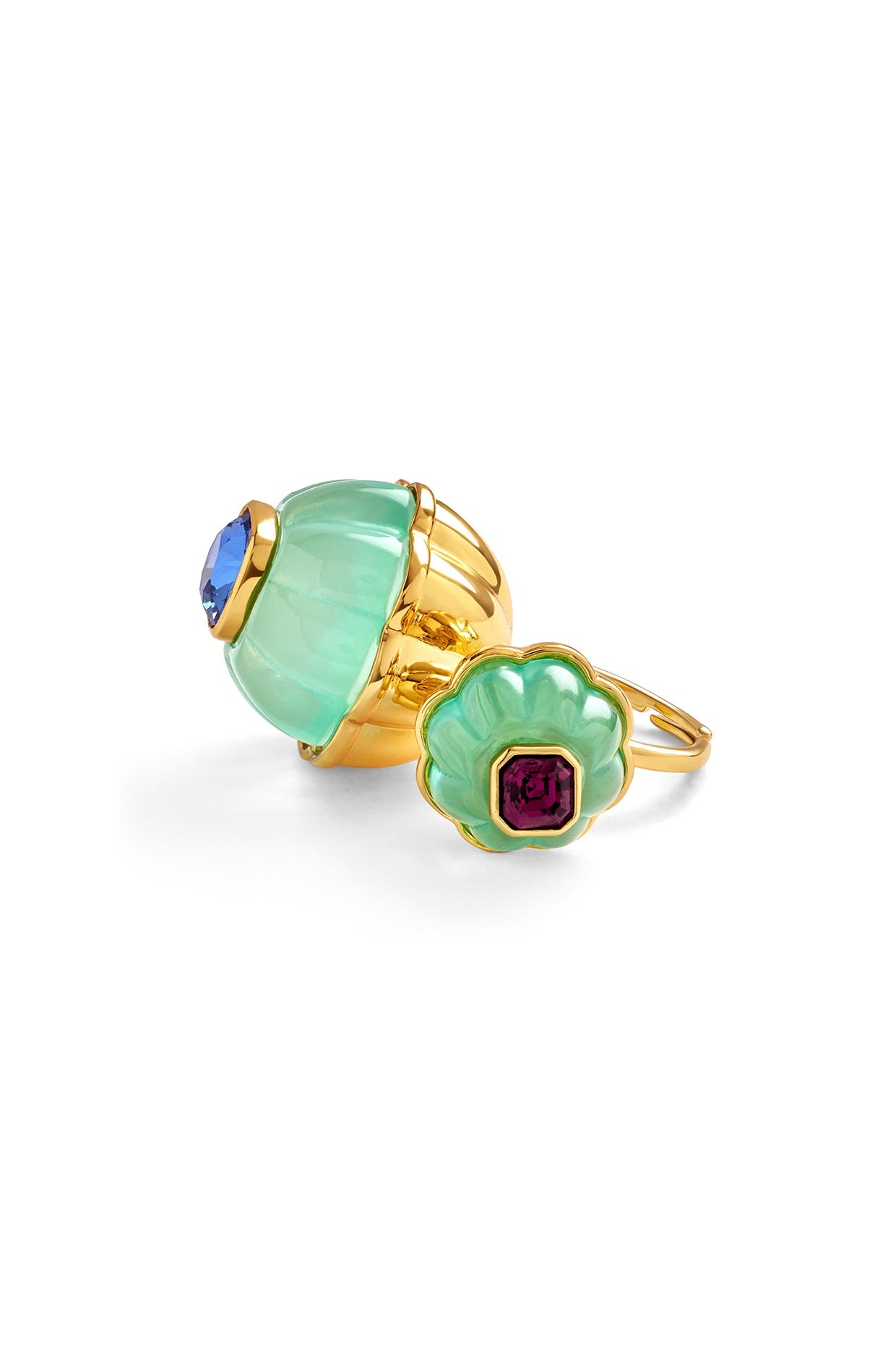 Gold Plated Blue Synthetic Stone Melon Ring