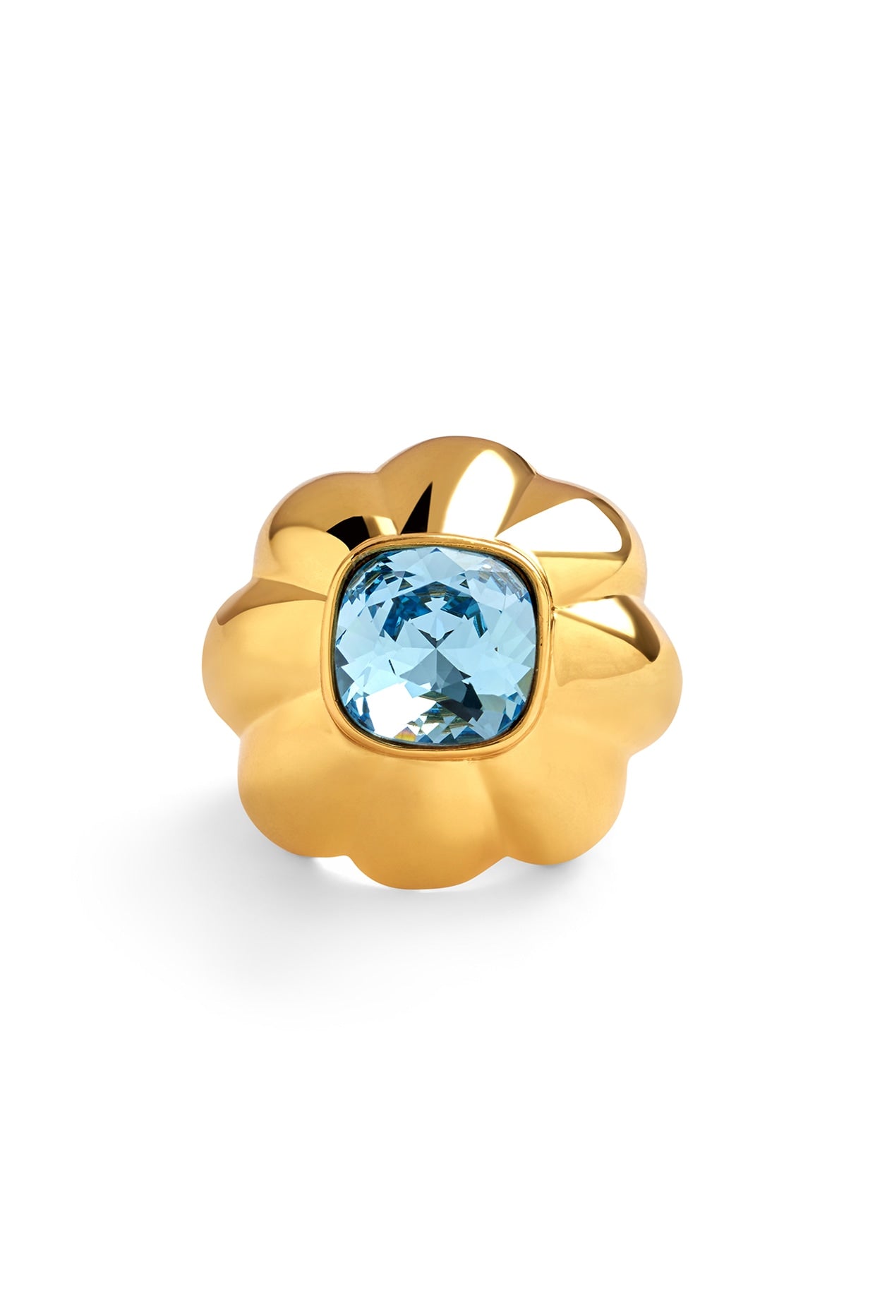 Gold Plated Aqua Synthetic Stone Ring