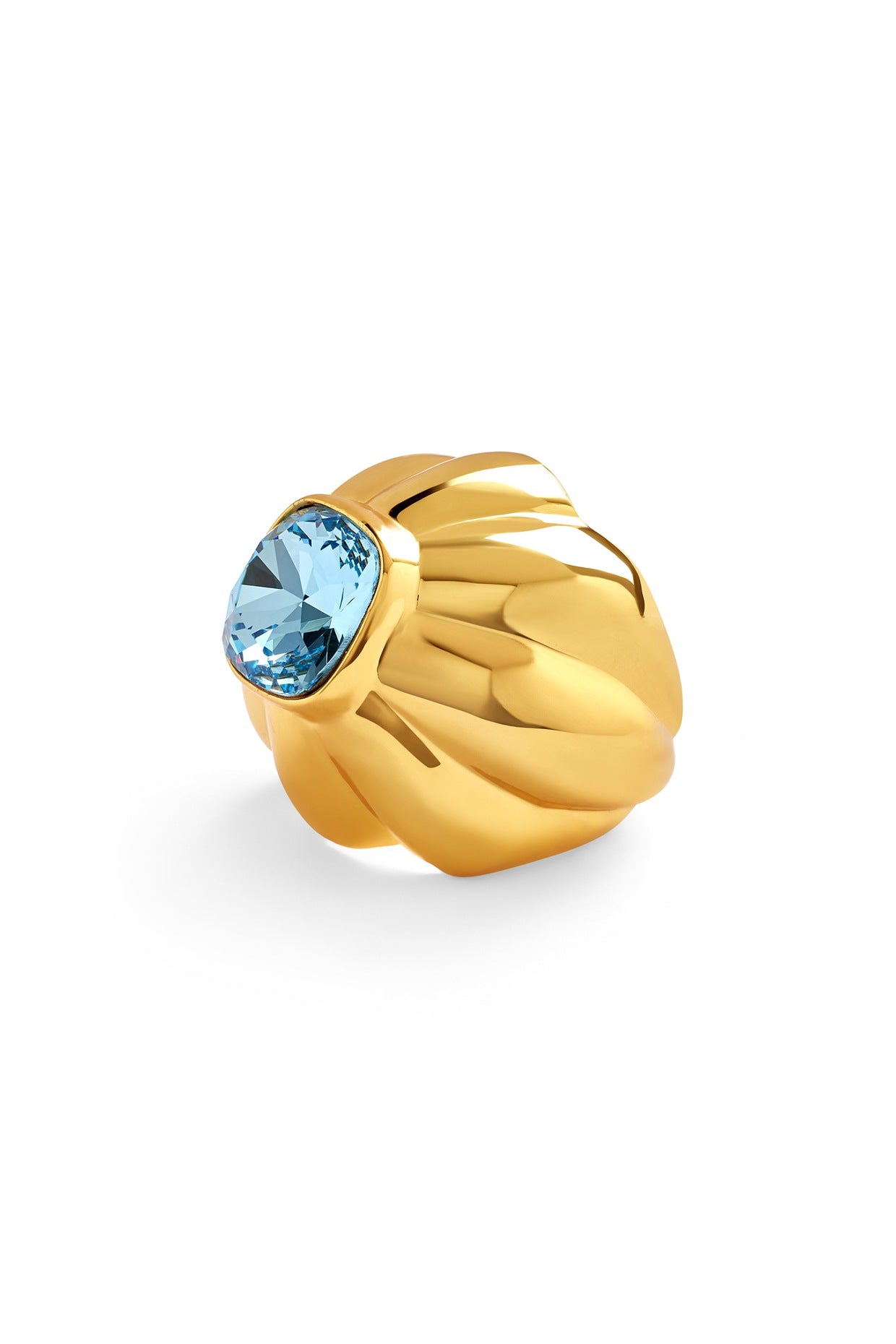 Gold Plated Aqua Synthetic Stone Ring