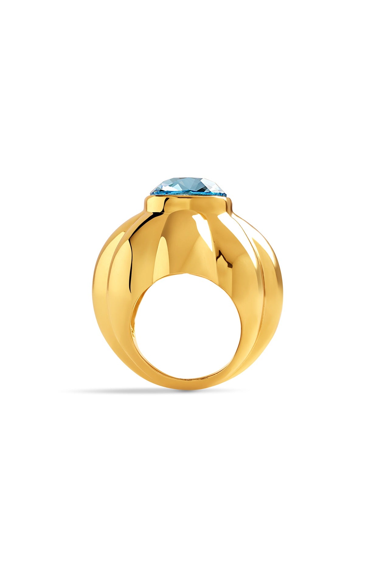 Gold Plated Aqua Synthetic Stone Ring