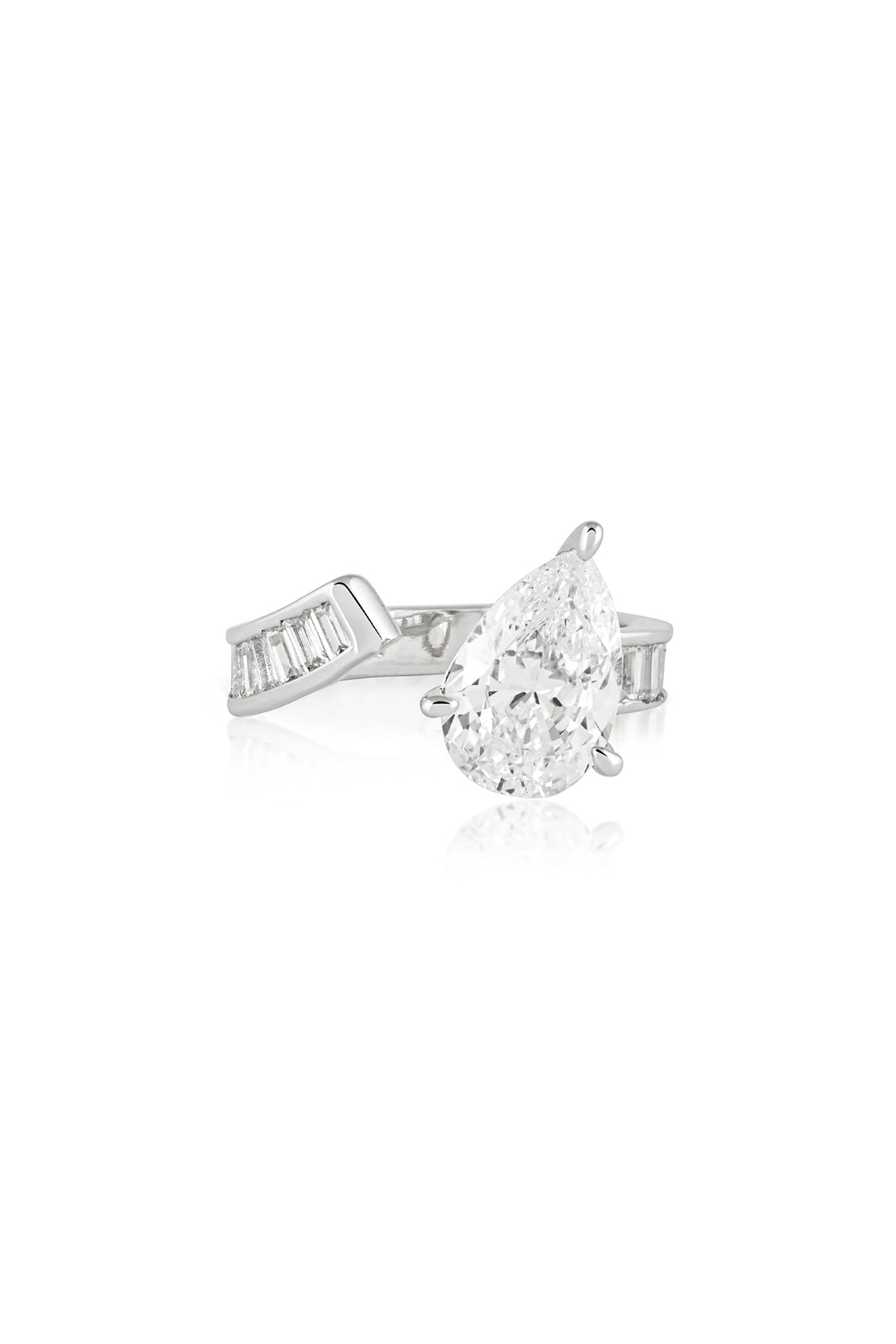 White Rhodium Finish Custom-Cut CZ Stone Promise Ring