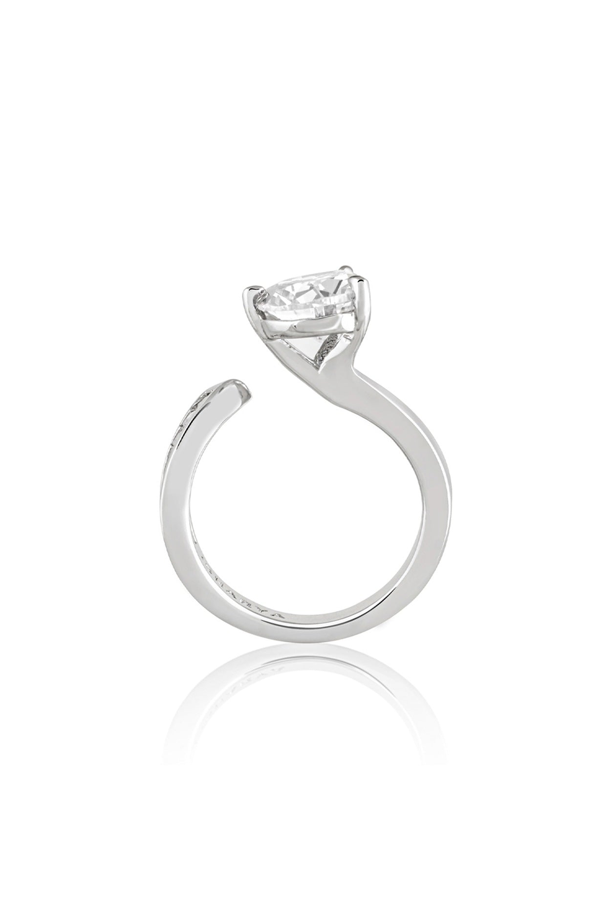 White Rhodium Finish Custom-Cut CZ Stone Promise Ring