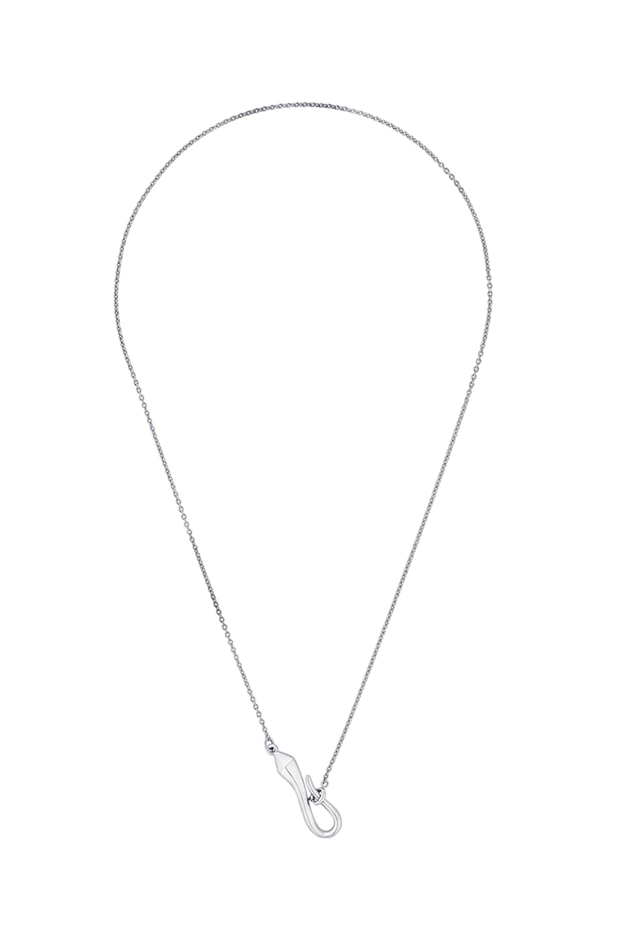 White Rhodium Finish Chrome Hook Necklace