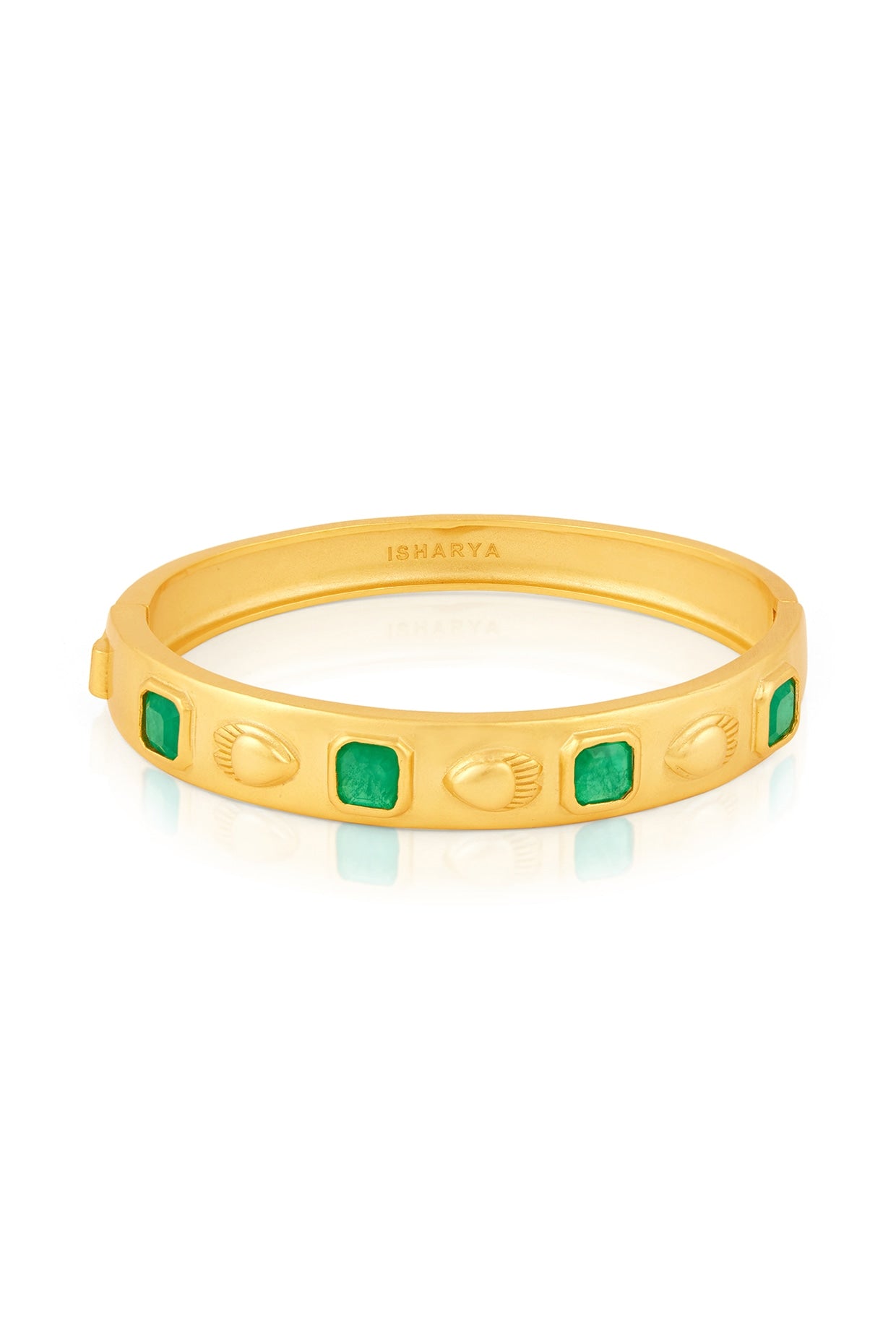 Gold Plated Emerald Oval Hinge Bangle