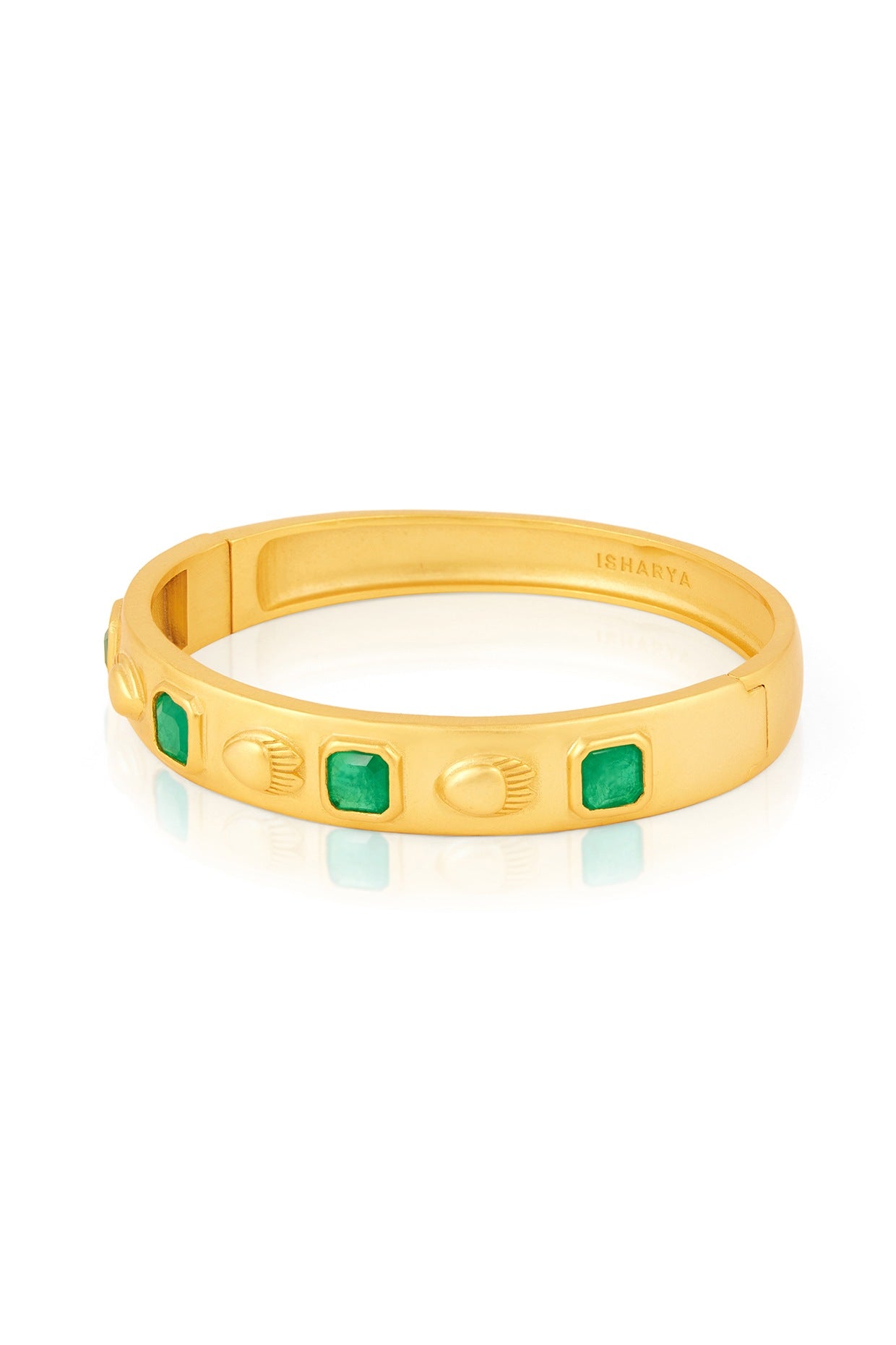 Gold Plated Emerald Oval Hinge Bangle