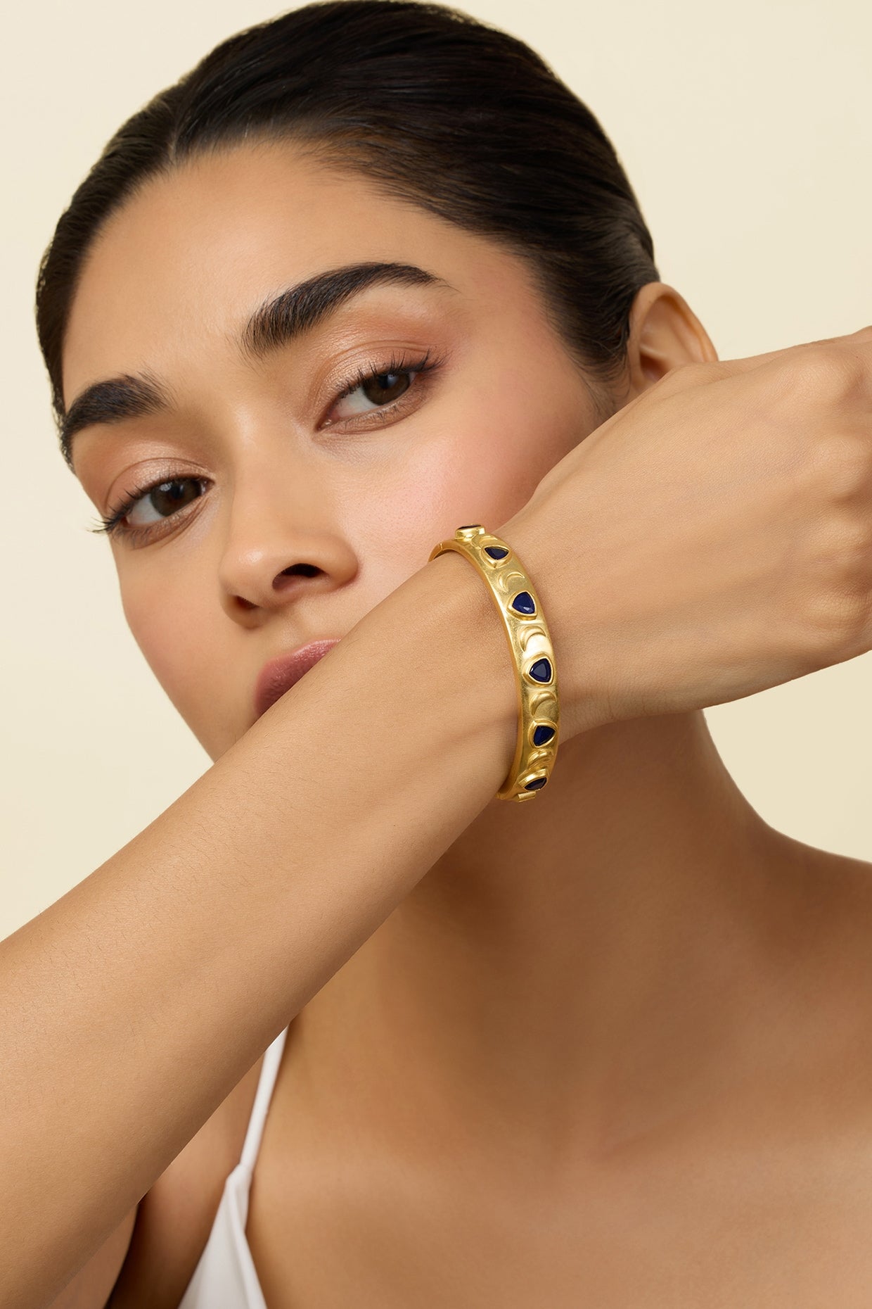 Gold Plated Sapphire Oval Hinge Bangle