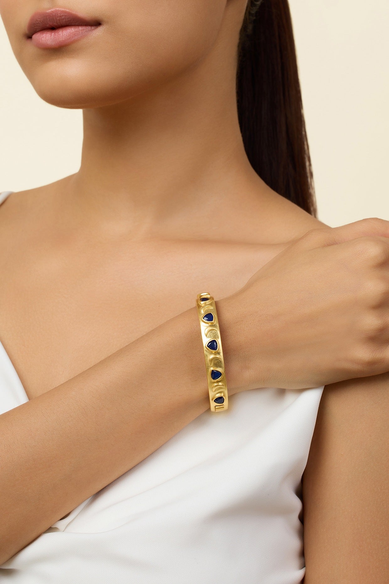 Gold Plated Sapphire Oval Hinge Bangle