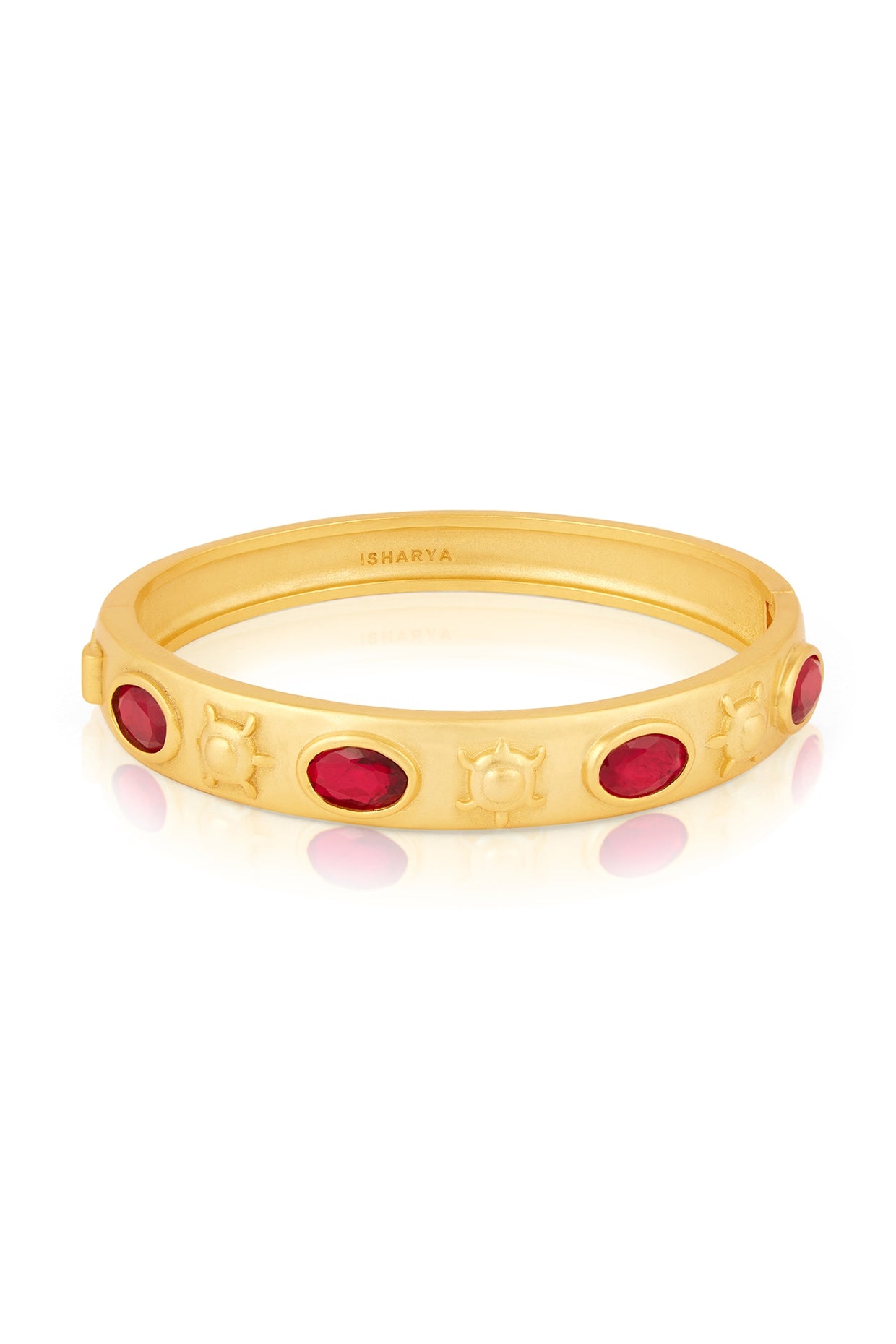 Gold Plated Ruby Oval Hinge Bangle