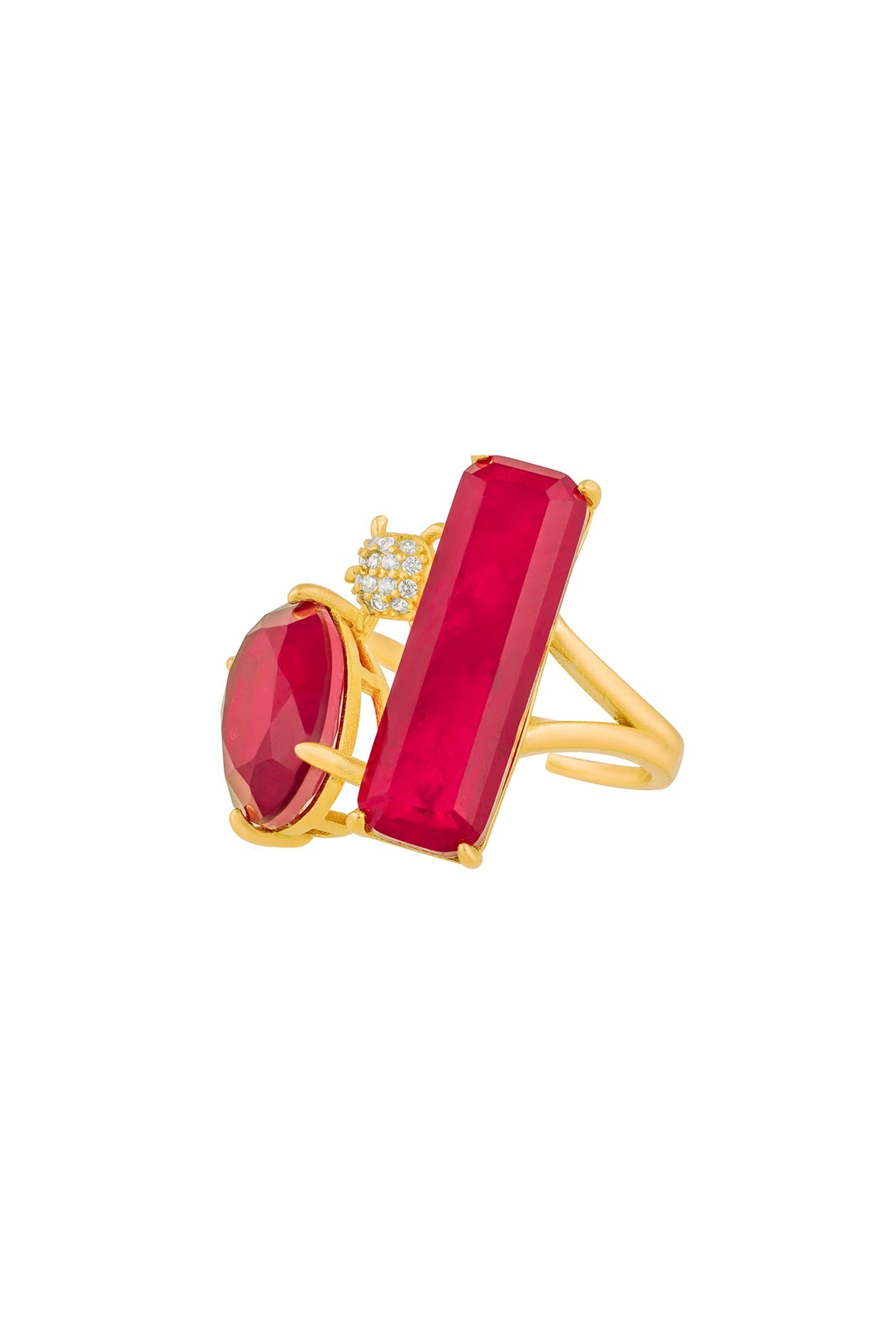 Gold Plated Red Doublet Stone & Amethyst Rosette Ring