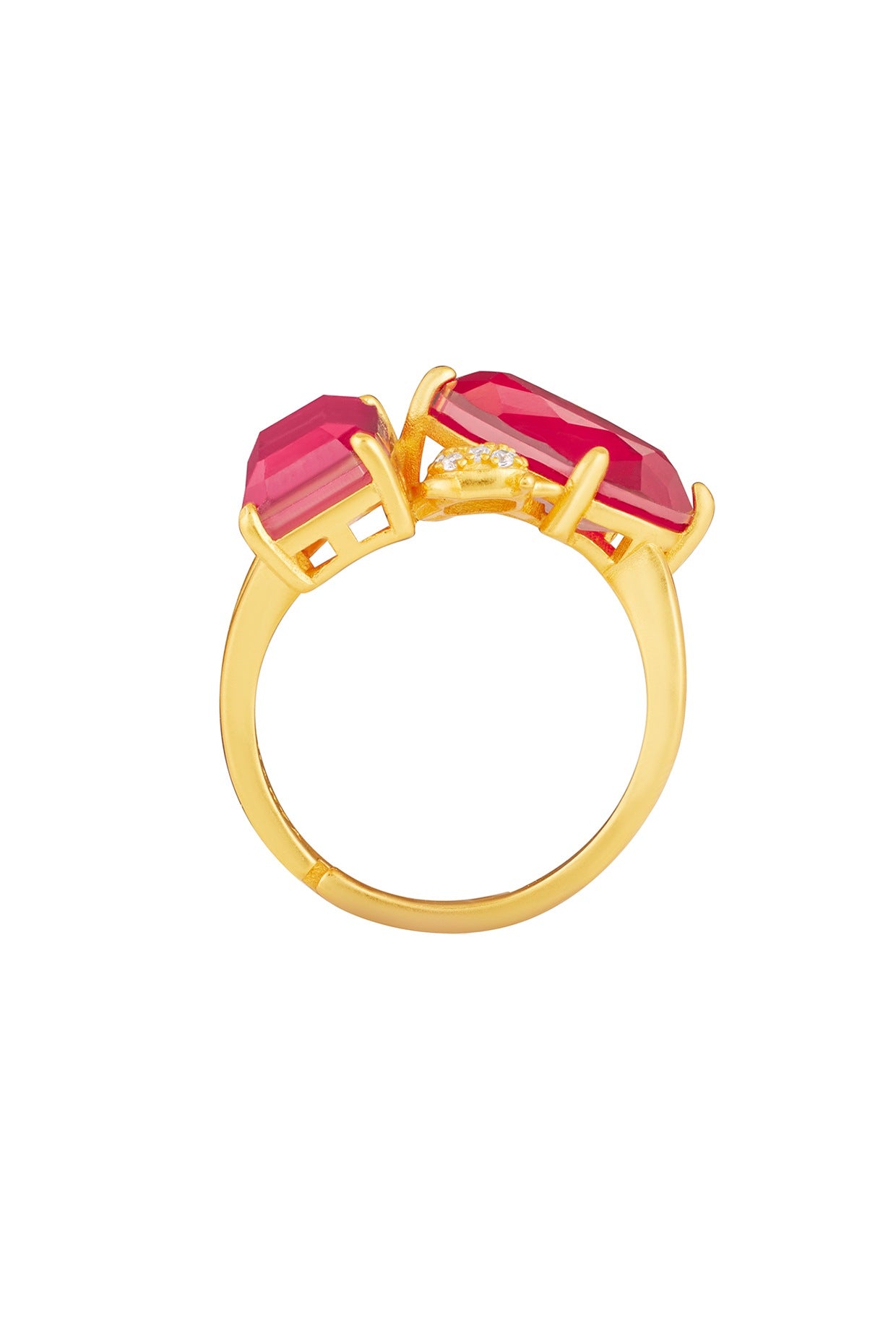 Gold Plated Red Doublet Stone & Amethyst Rosette Ring