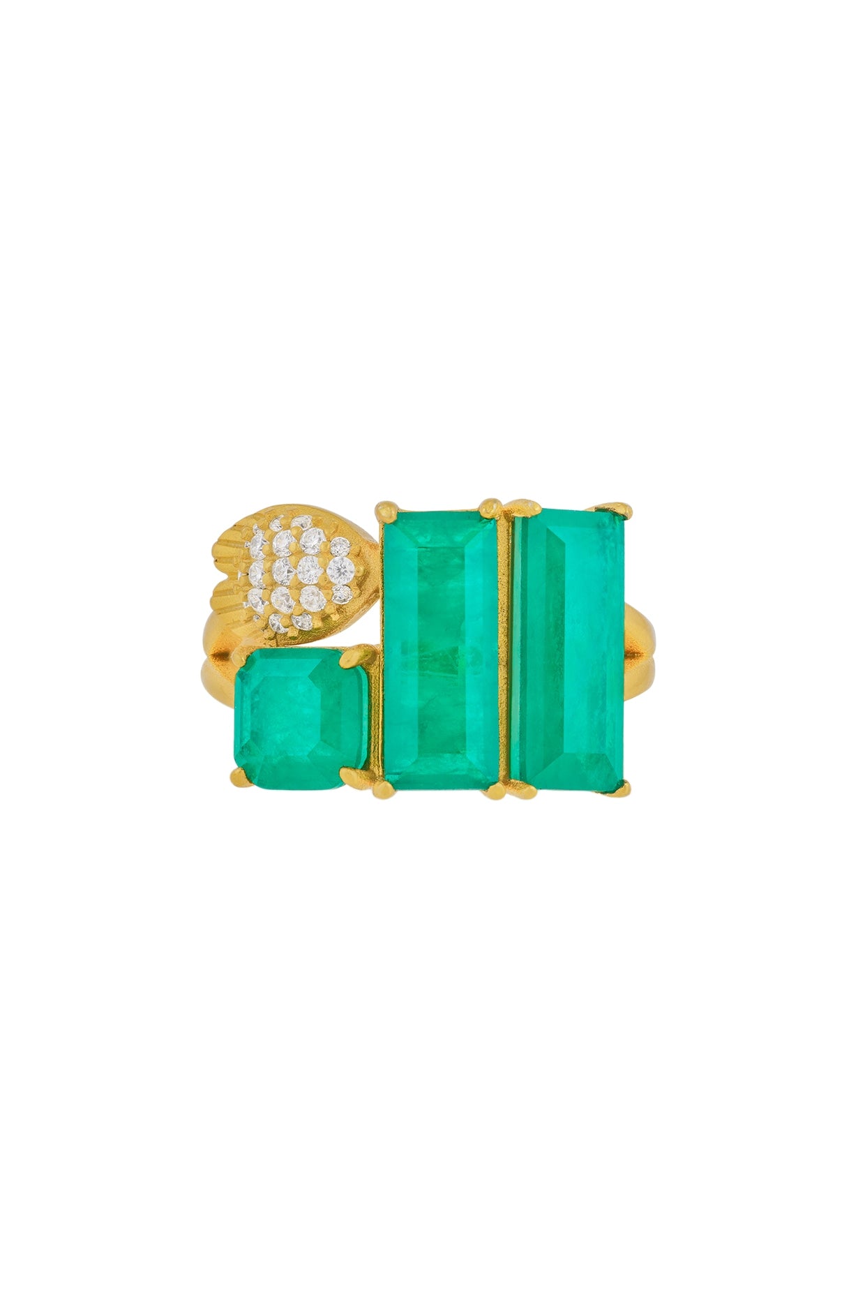 Gold Plated Green Doublet Stone & CZ Ring