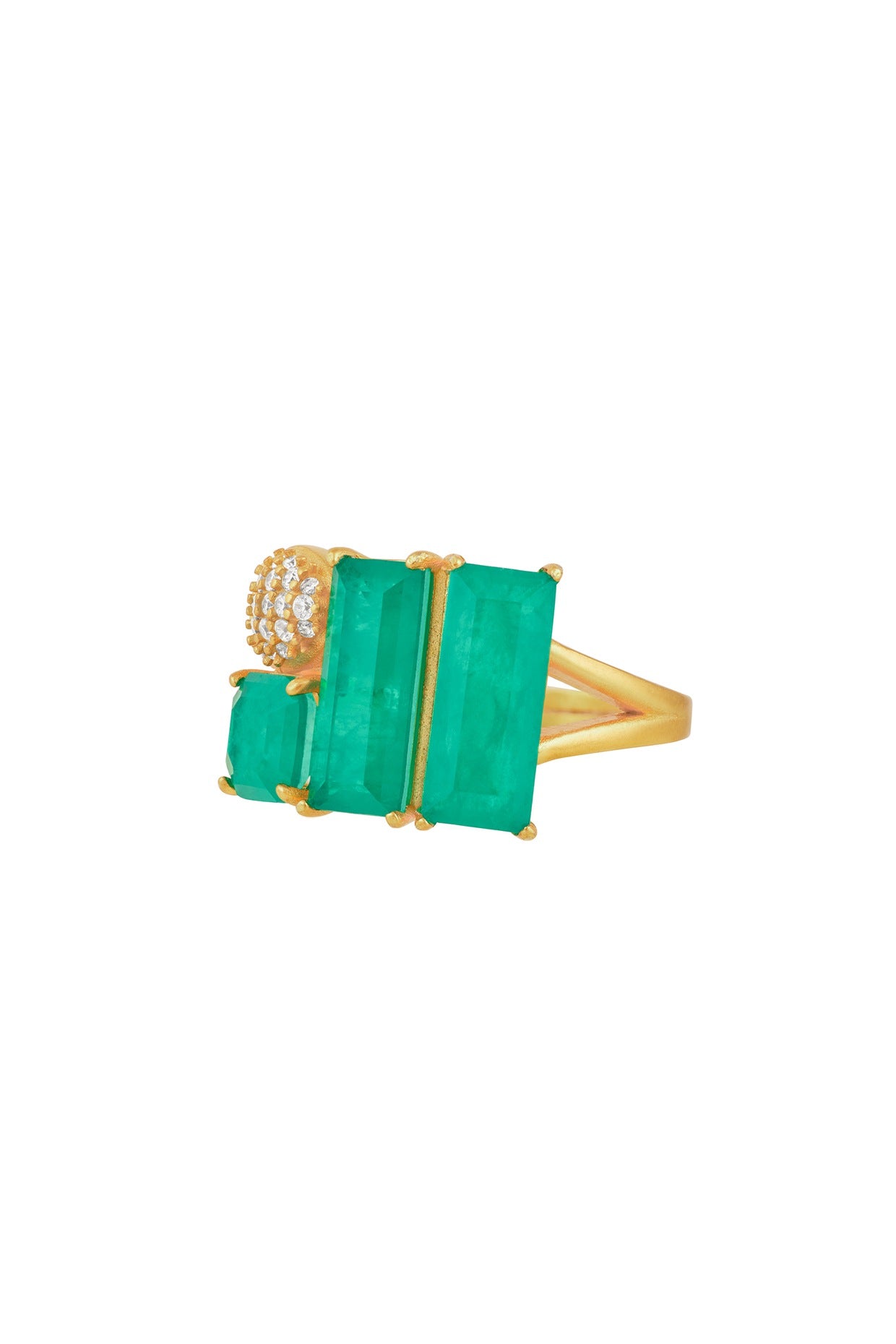 Gold Plated Green Doublet Stone & CZ Ring