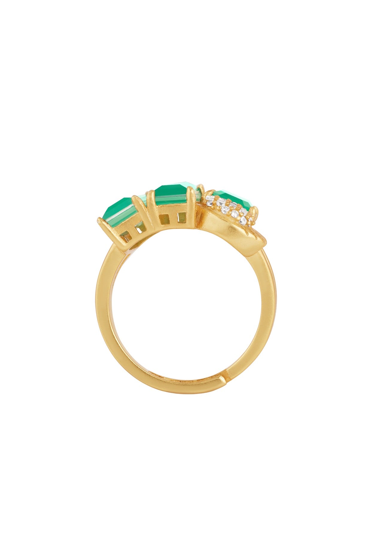 Gold Plated Green Doublet Stone & CZ Ring