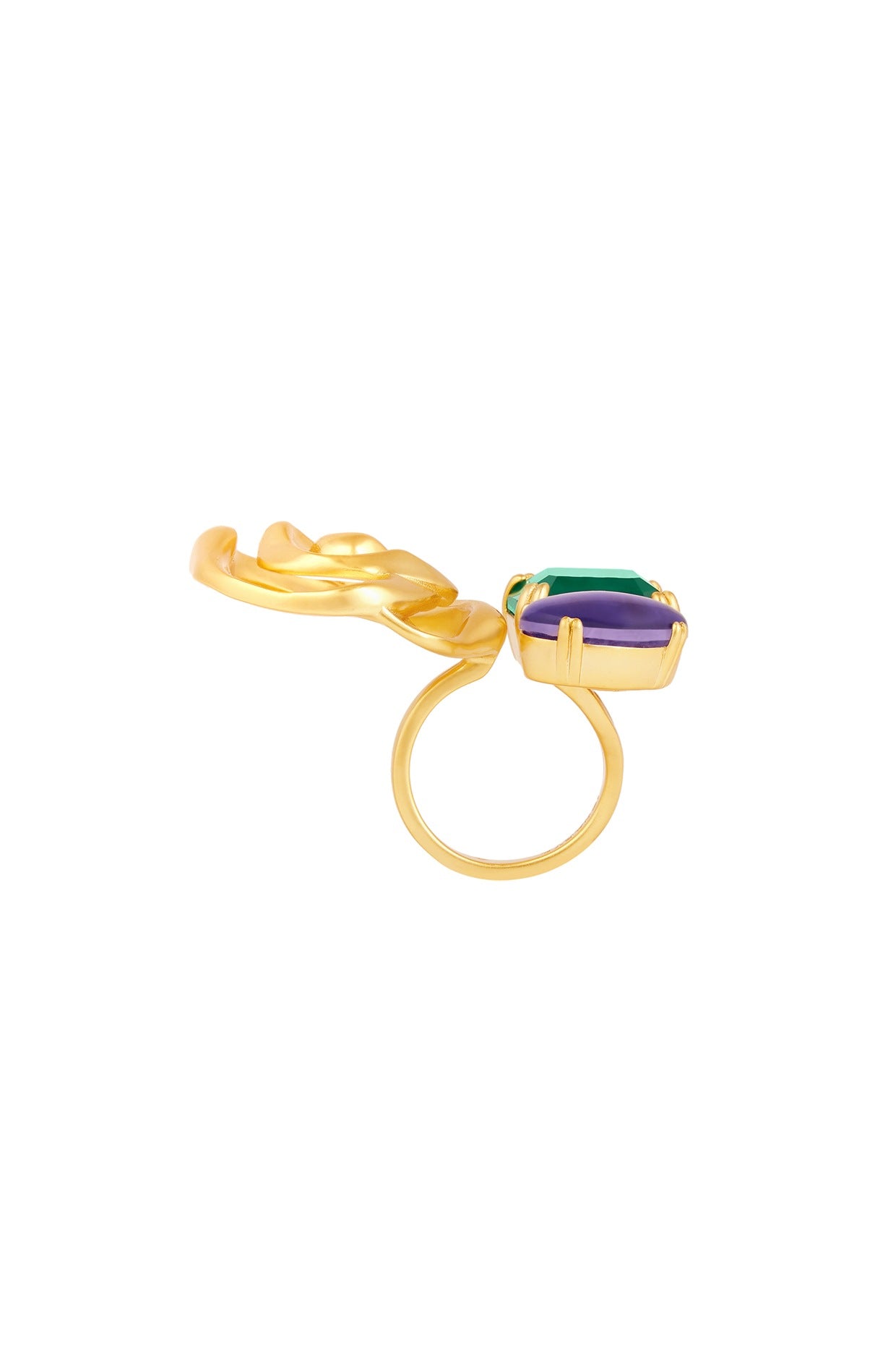 Gold Plated Green Doublet Stone & Purple CZ Rose Ring