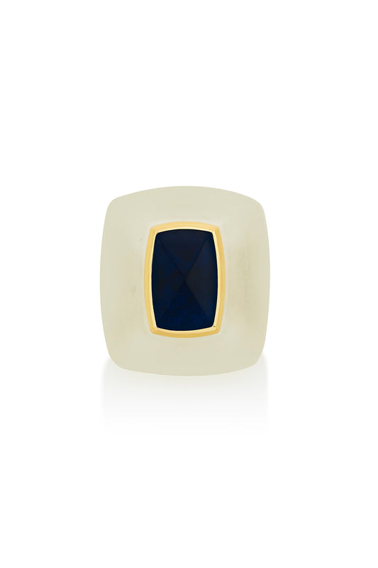 Gold Finish Blue Sapphire Doublet Stone Ring