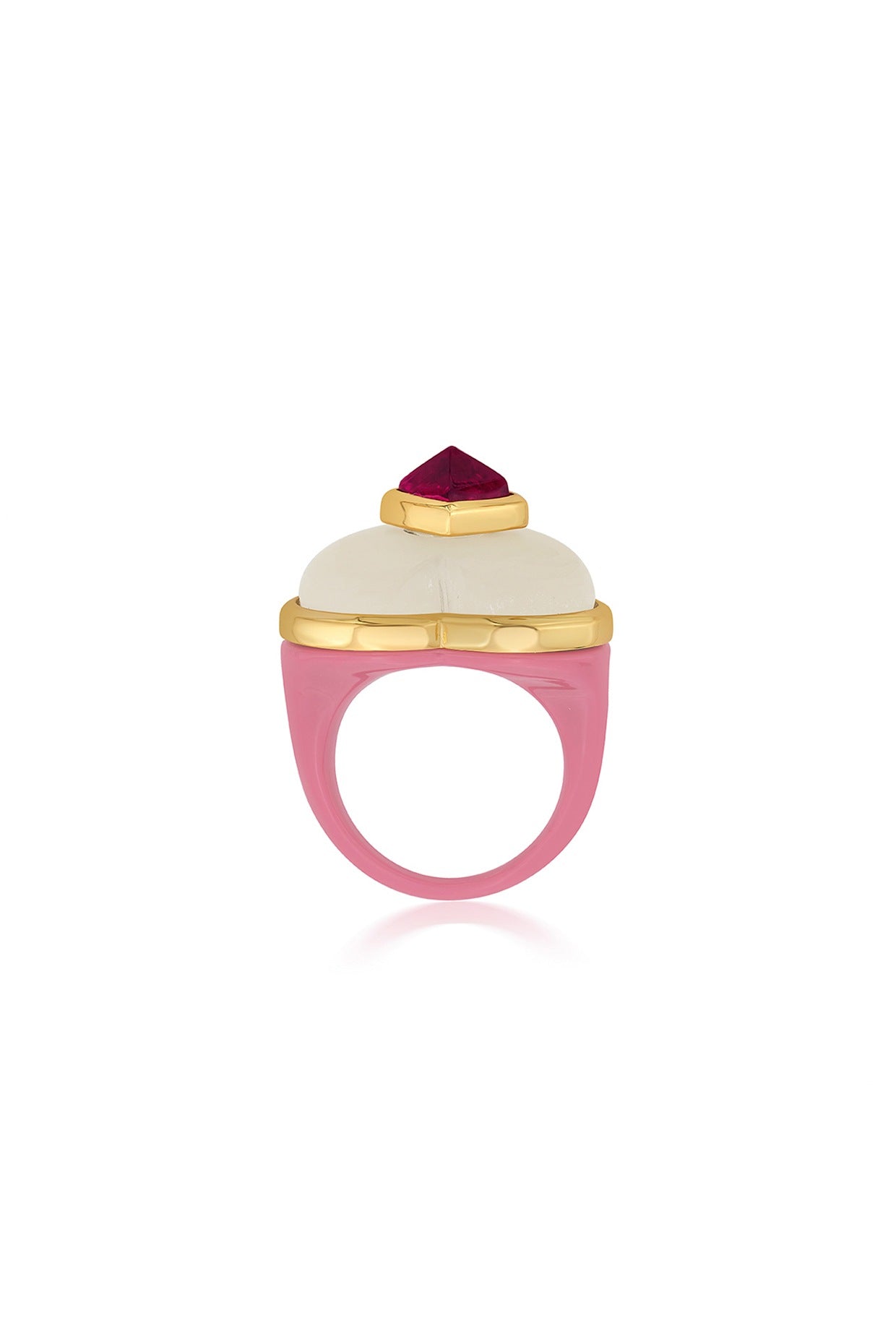 Gold Finish Pink Resin Ring