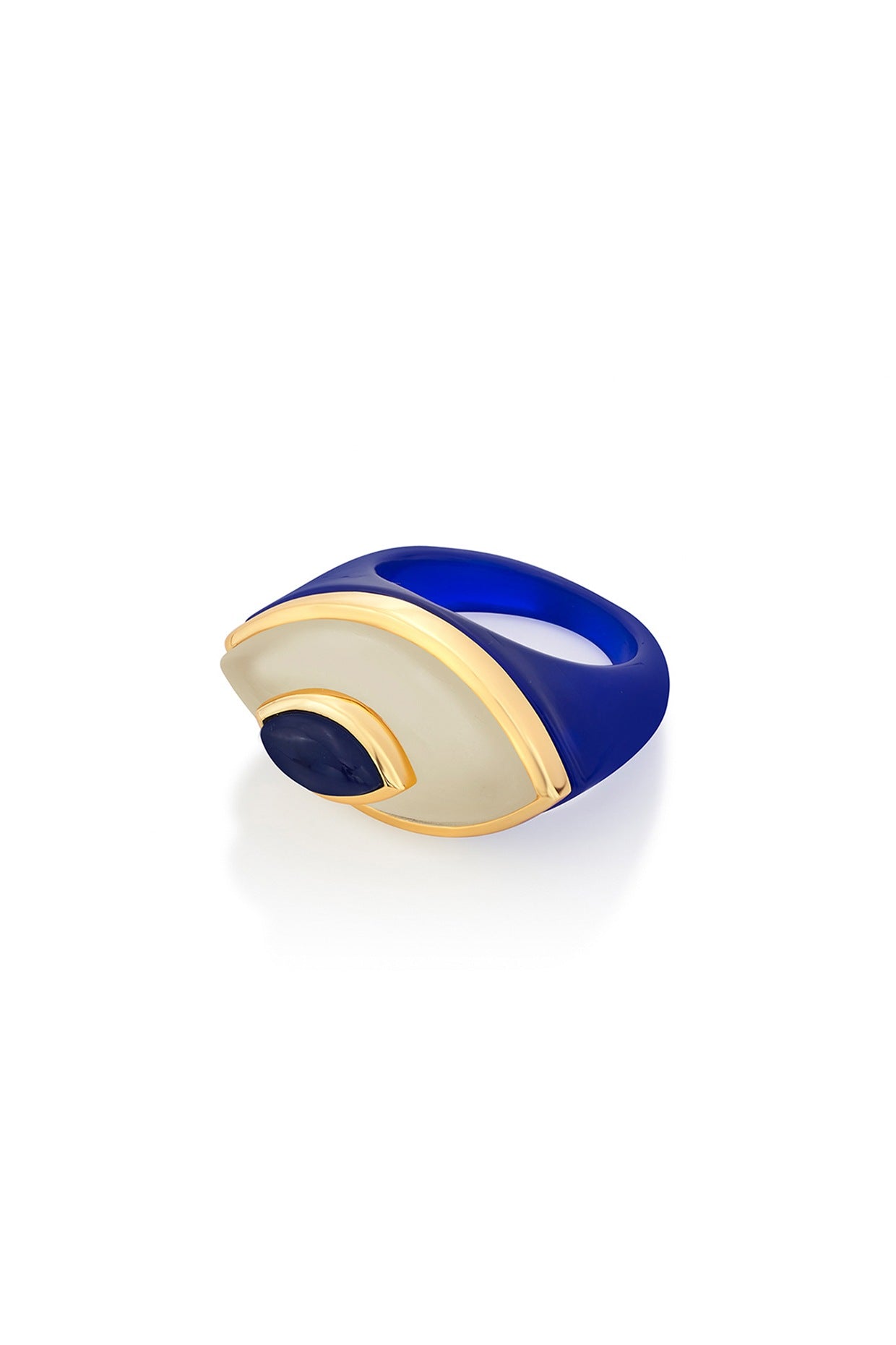 Gold Finish Blue Resin Ring