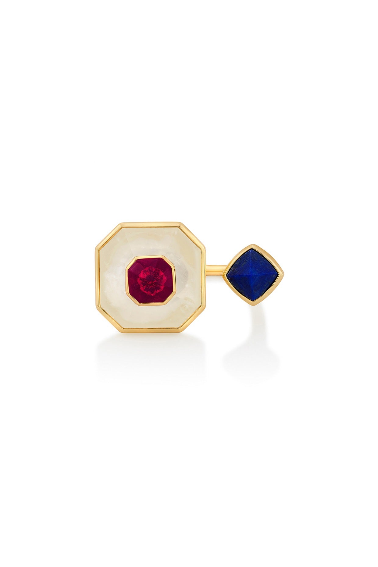 Gold Plated Pink Hydro Stone & Lapis Ring